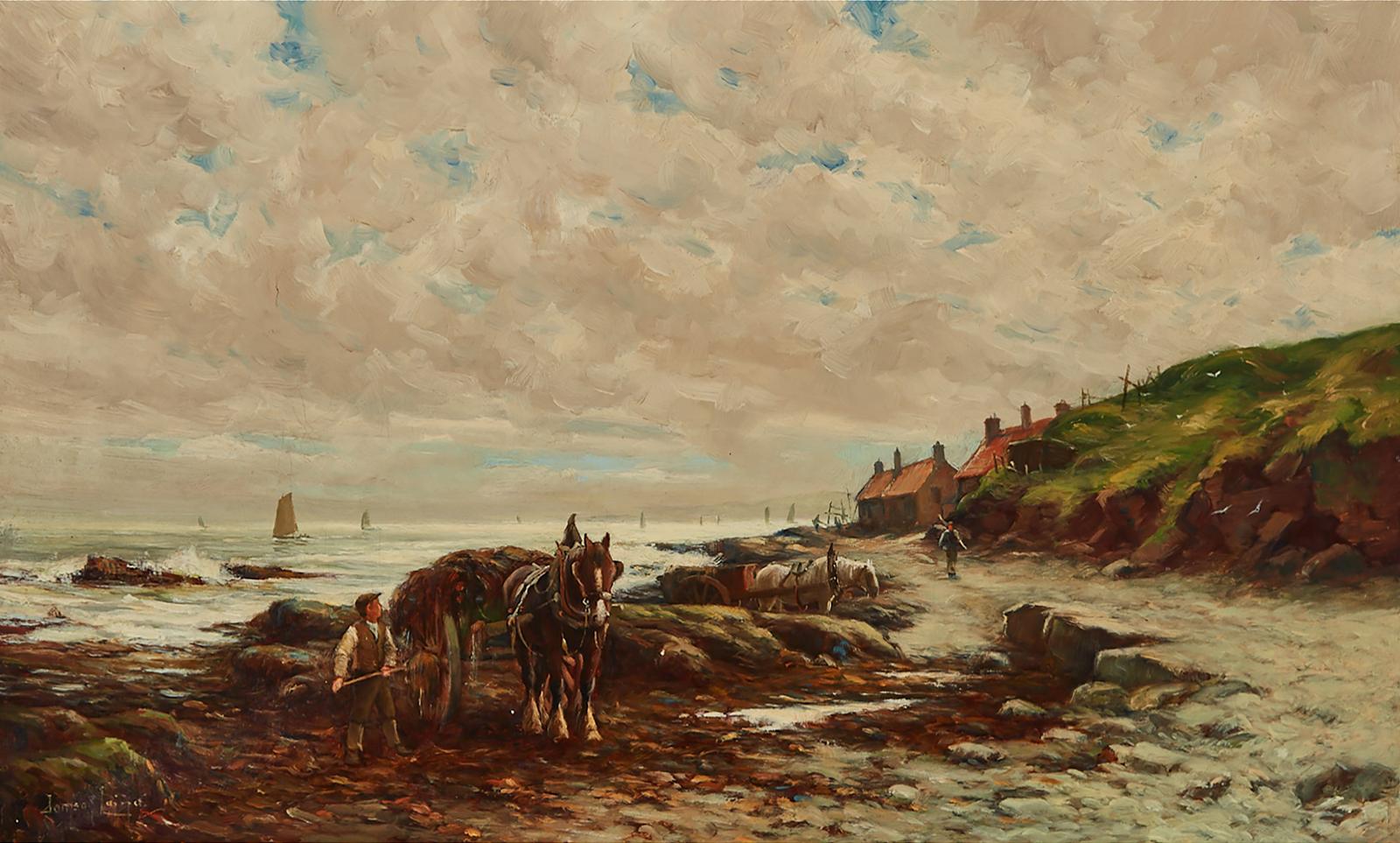 Tomson Laing (1890-1904) - Digging For Peat With Fishermen Working On Shore