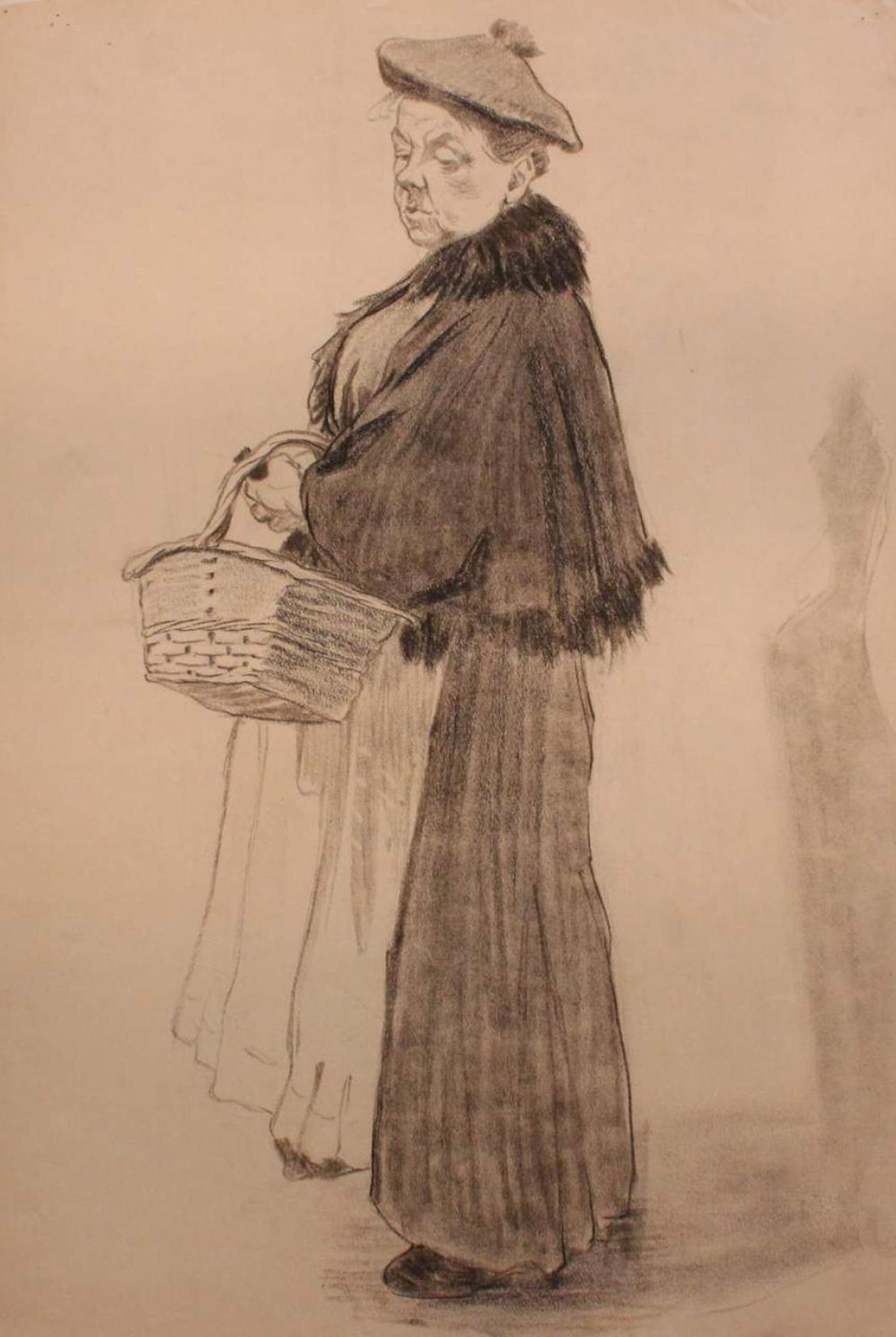 William George Storm Storm (1882-1917) - Two Sketches of Woman with Shopping Basket and Seated at Table