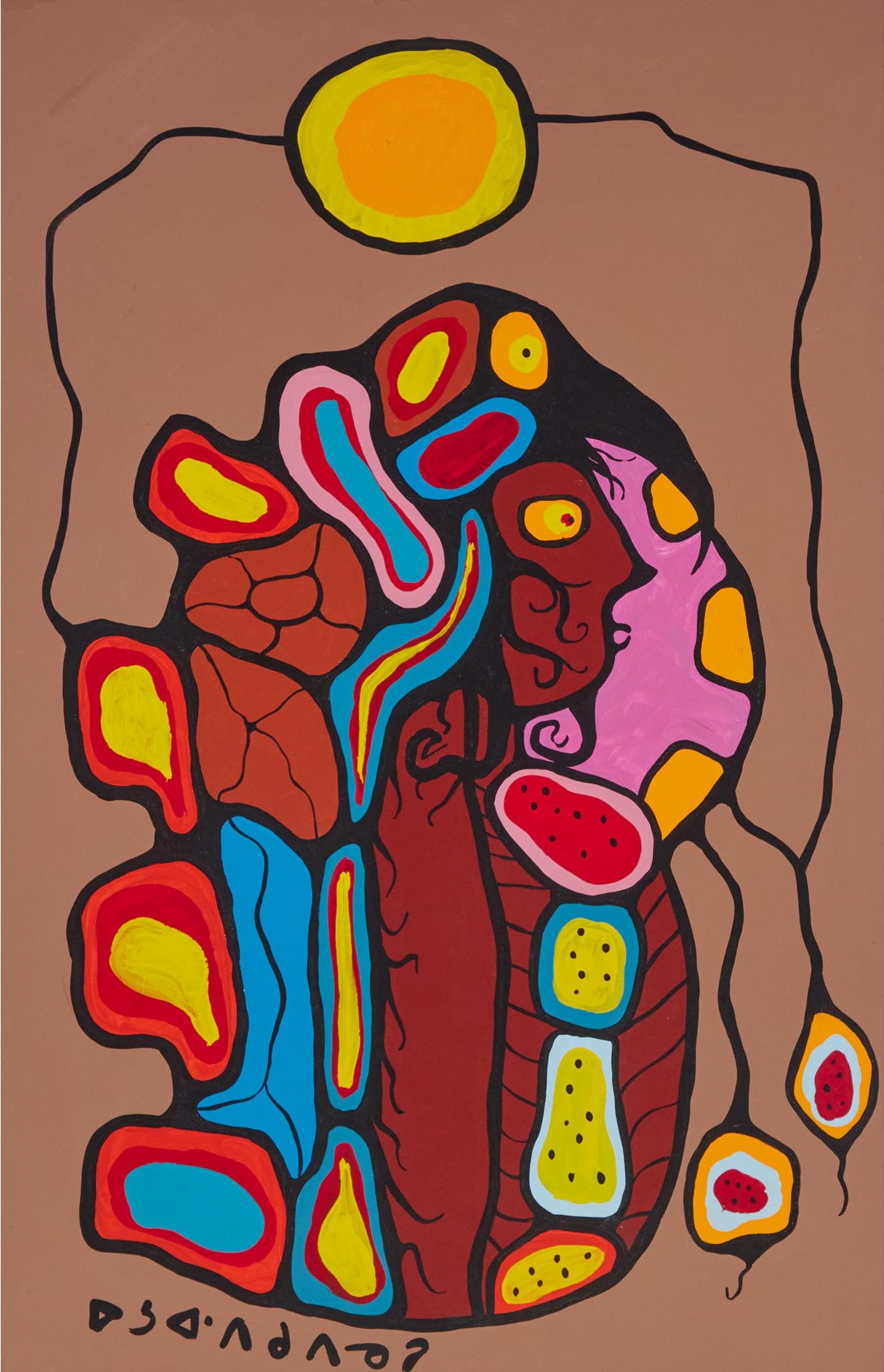 Norval H. Morrisseau (1931-2007) - Ojibway Youth Prepares Ritual, Ca. 1977