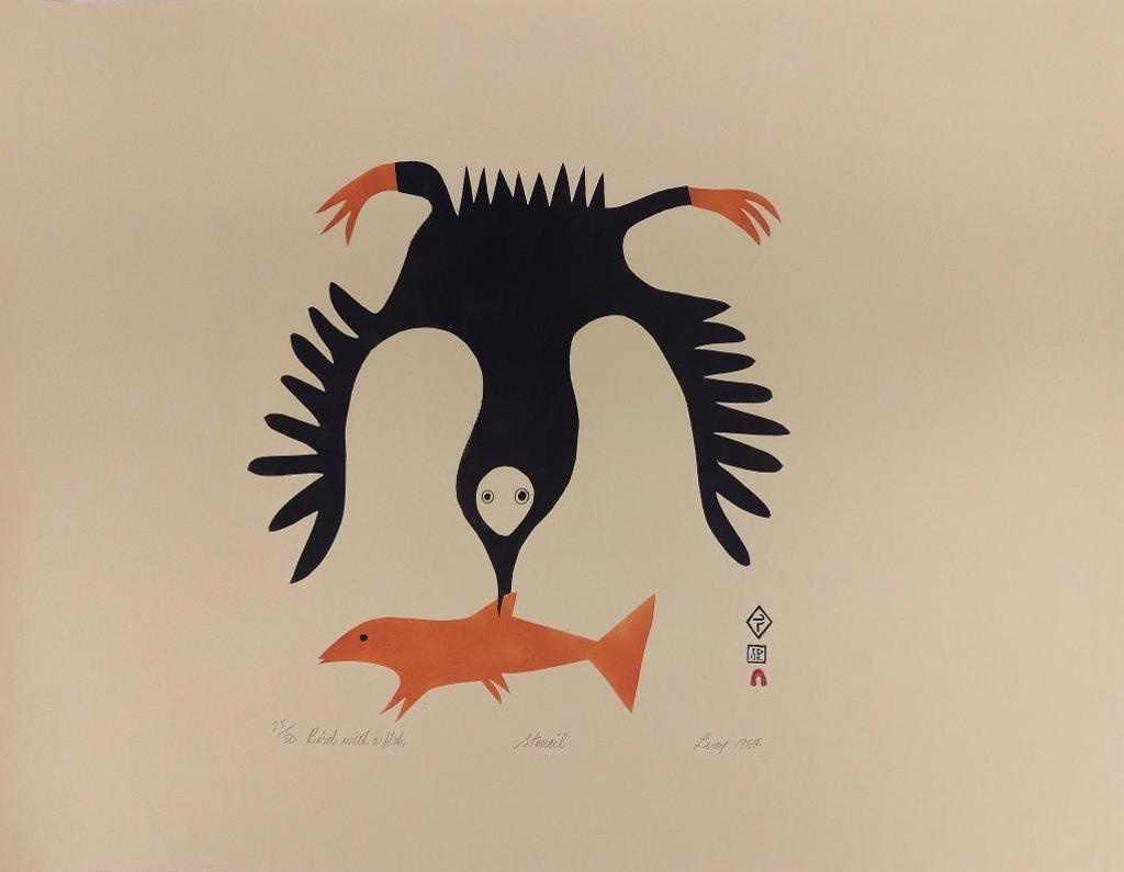 Lucy Qinnuayuak (1915-1982) - Bird with fish,1964