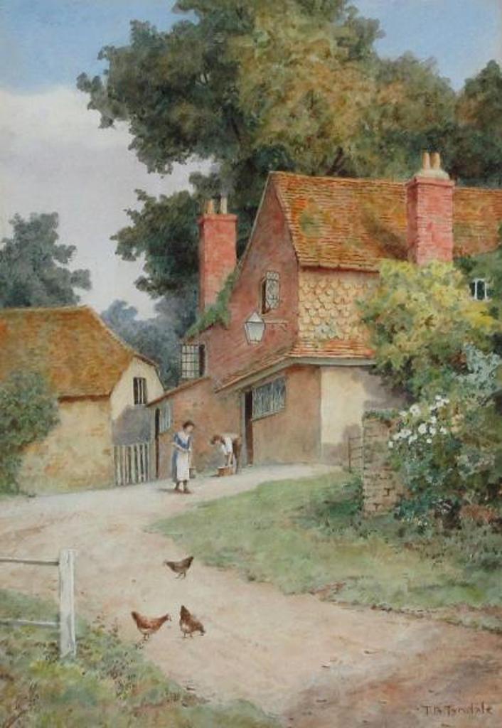 Thomas Nicholson Tyndale (1858-1936) - A Cottage Scene With Figures And Chickens