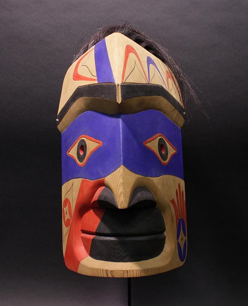 George Patterson - a carved and polychromed red cedar Human Face mask