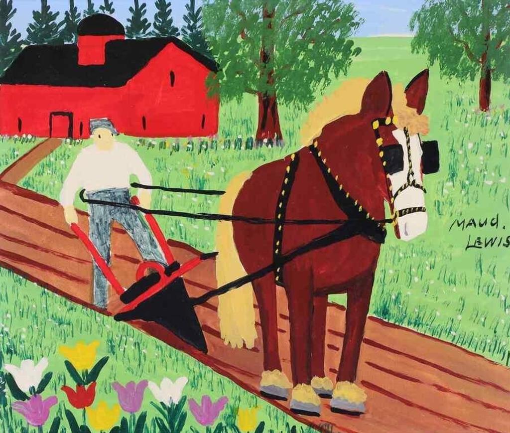 Maud Kathleen Lewis (1903-1970) - Farmer Ploughing With A Single Horse; Late 1960s