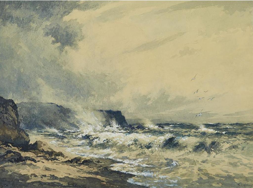 Robert Leslie Howey (1900-1981) - Coastal Scene With Crashing Surf And Flock Of Gulls