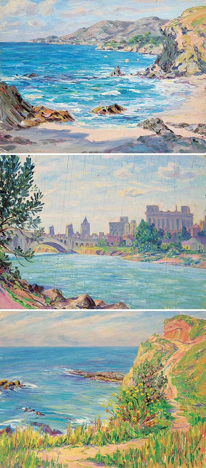 Arthur Kellet - Lot of Three Paintings [River City / Flowers by the Shore / Laguna California]