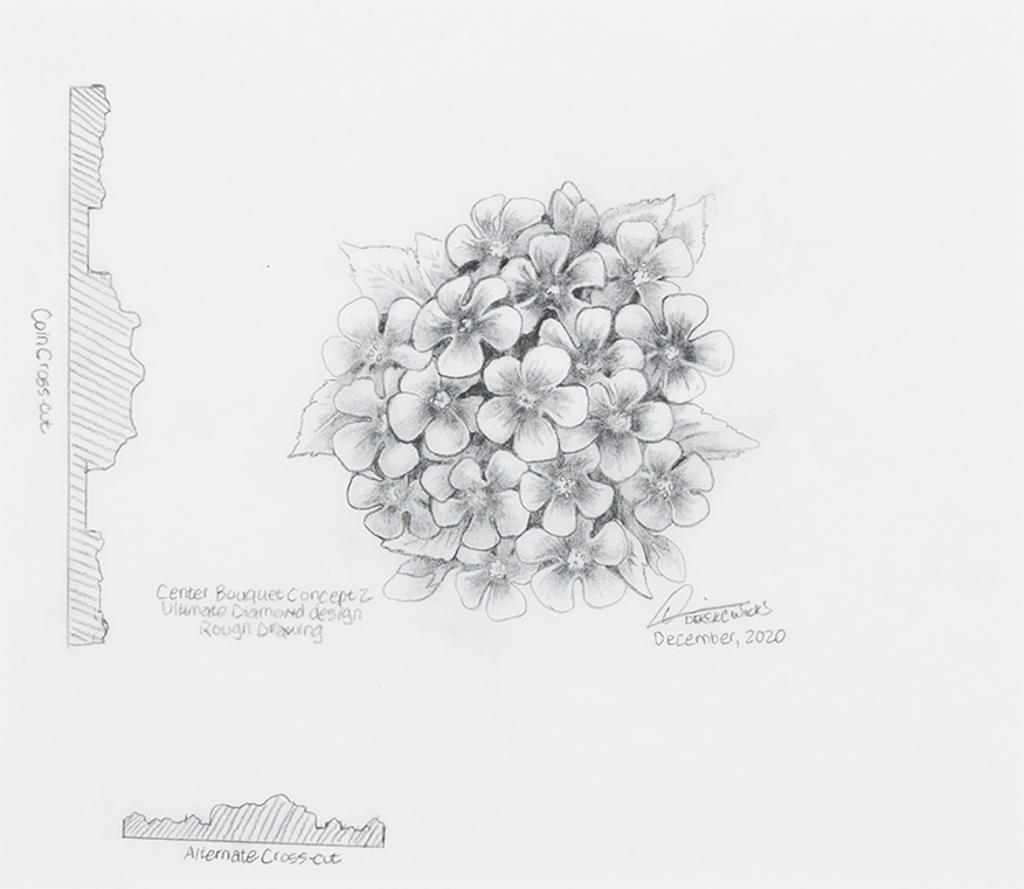 Derek C. Wicks (1969) - Concept Drawing—Centre Bouquet Concept 2, The Ultimate Diamond Design, Rough Drawing 1 / Étude de concept—2e dessin préliminaire du bouquet central 1re esquisse du motif diamantaire, pièce Summum
