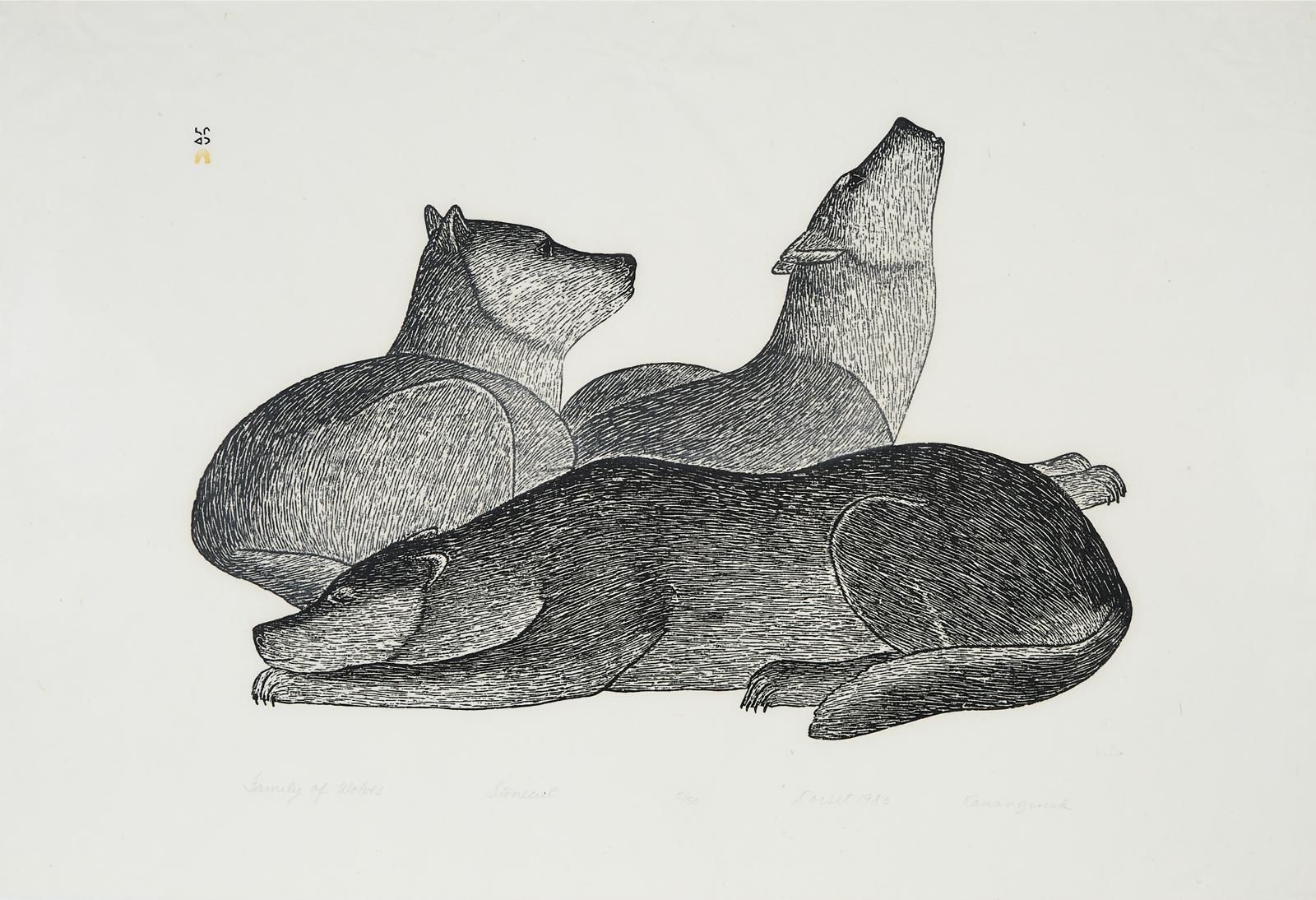 Kananginak Pootoogook (1935-2010) - Family Of Wolves