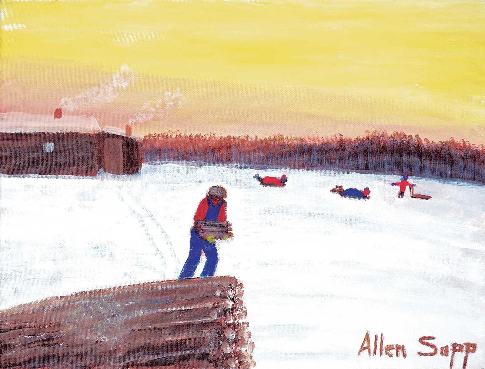 Allen Fredrick Sapp (1929-2015) - Untitled - Kids Sledding While Dad Works