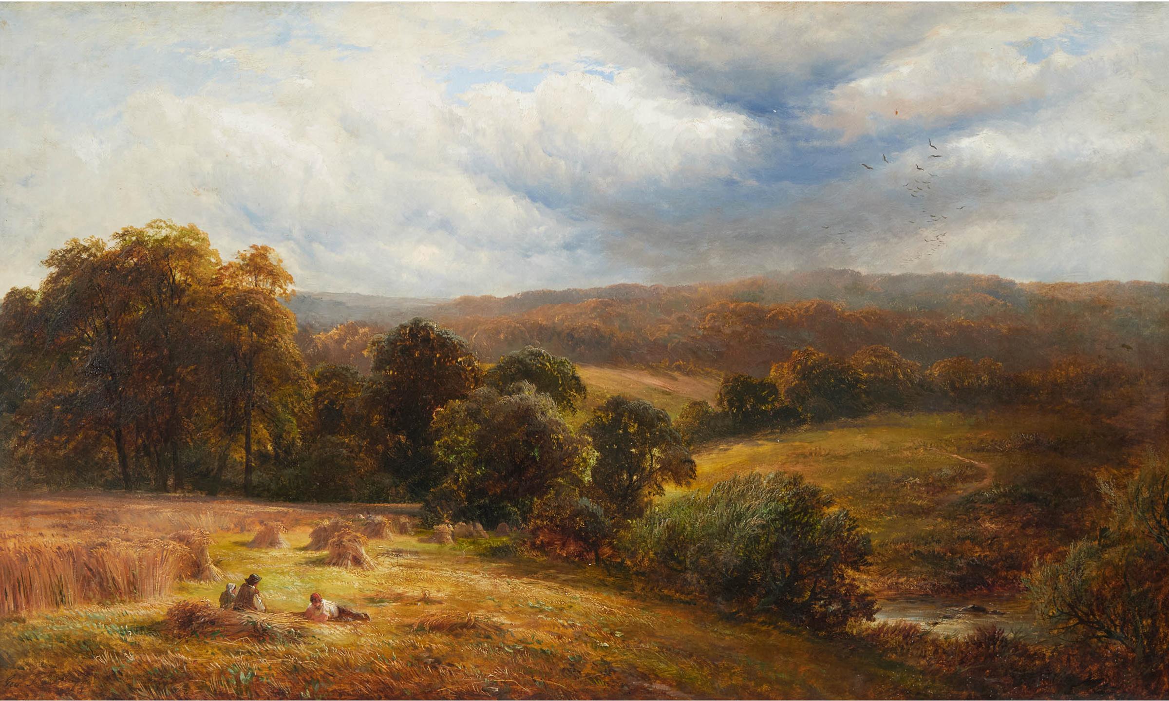 George Turner Jr. - A Country Landscape With Harvesters At Rest, 1879
