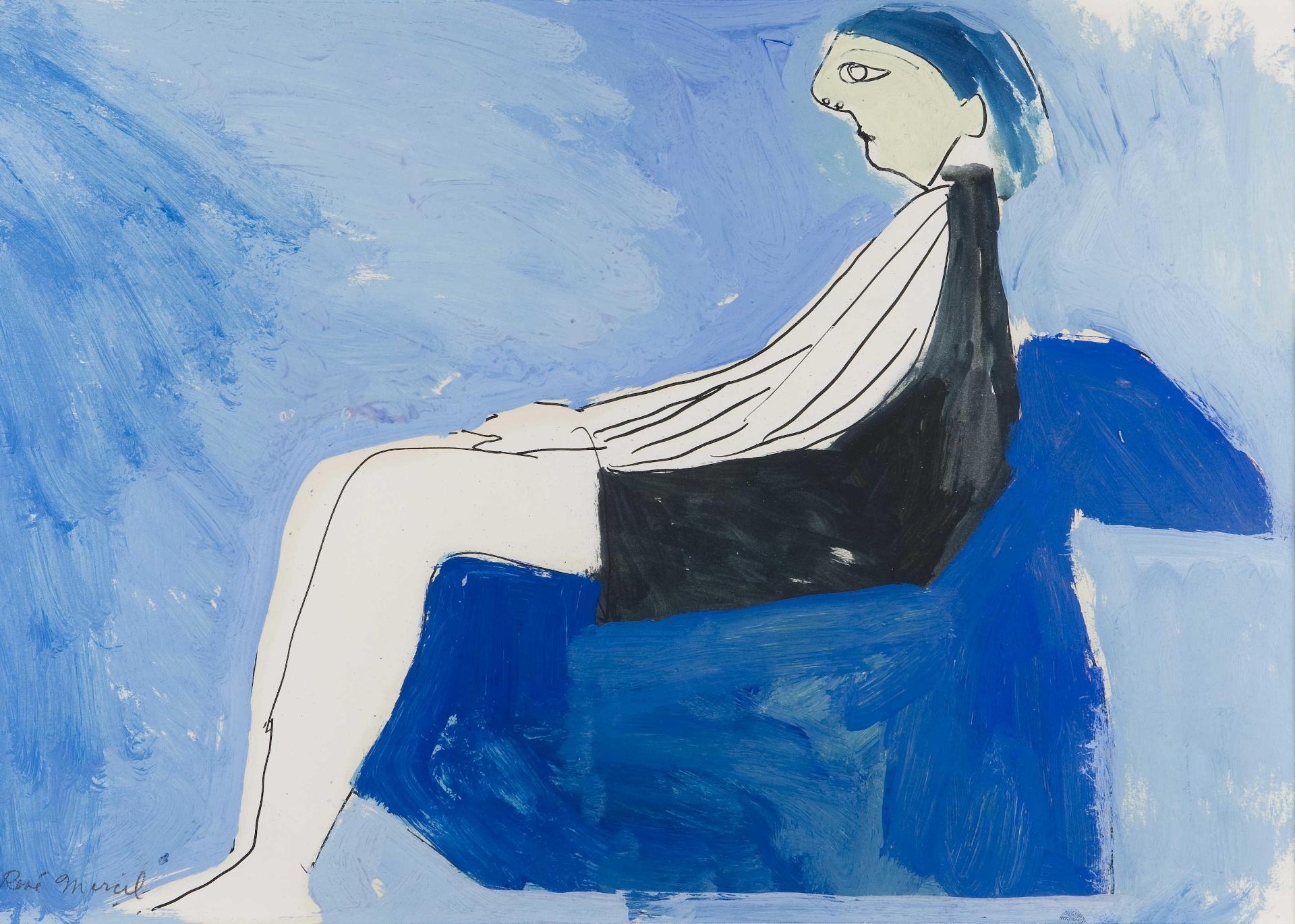 Rene Marcil (1917-1993) - Figure seated in a blue chair