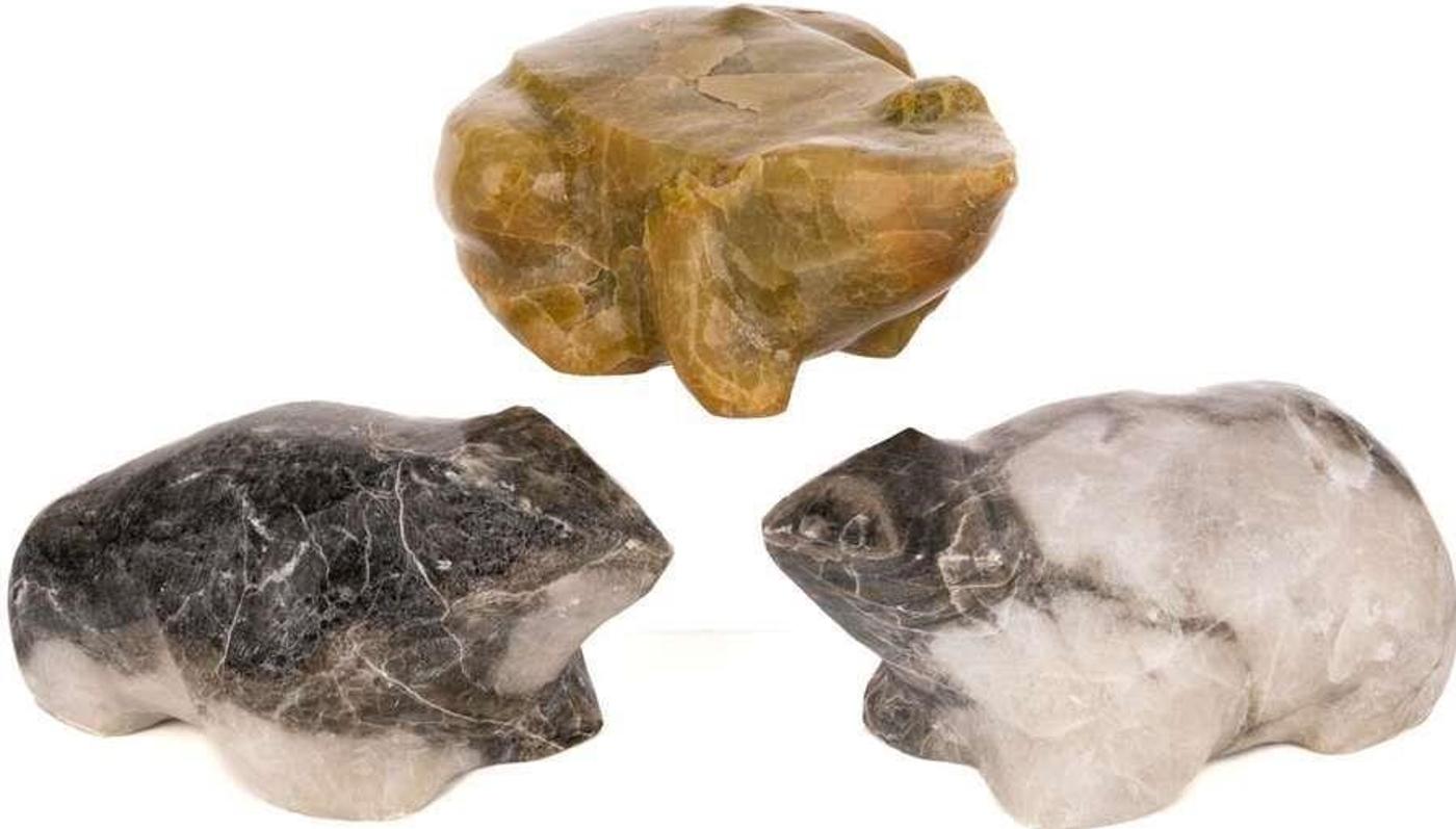 E.B. Cox (1914-2003) - Group of three small carved stone sculptures by the Canadian sculptor E. B. Cox. Including two bears and one frog