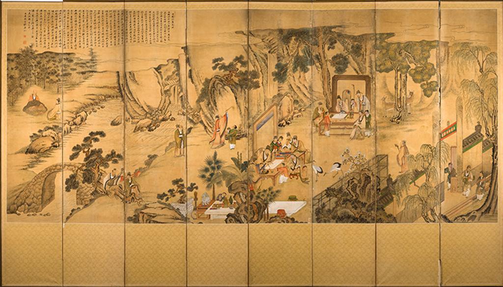 Korean Art - A Large Korean Eight-Panel Painted Silk Figural Screen, Joseon Dynasty, 19th Century