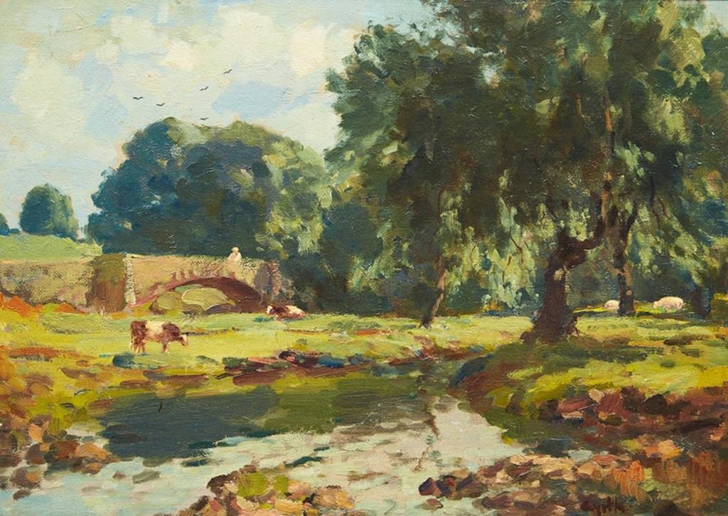 Gyrth Russell (1892-1970) - Cows Grazing by a Stream