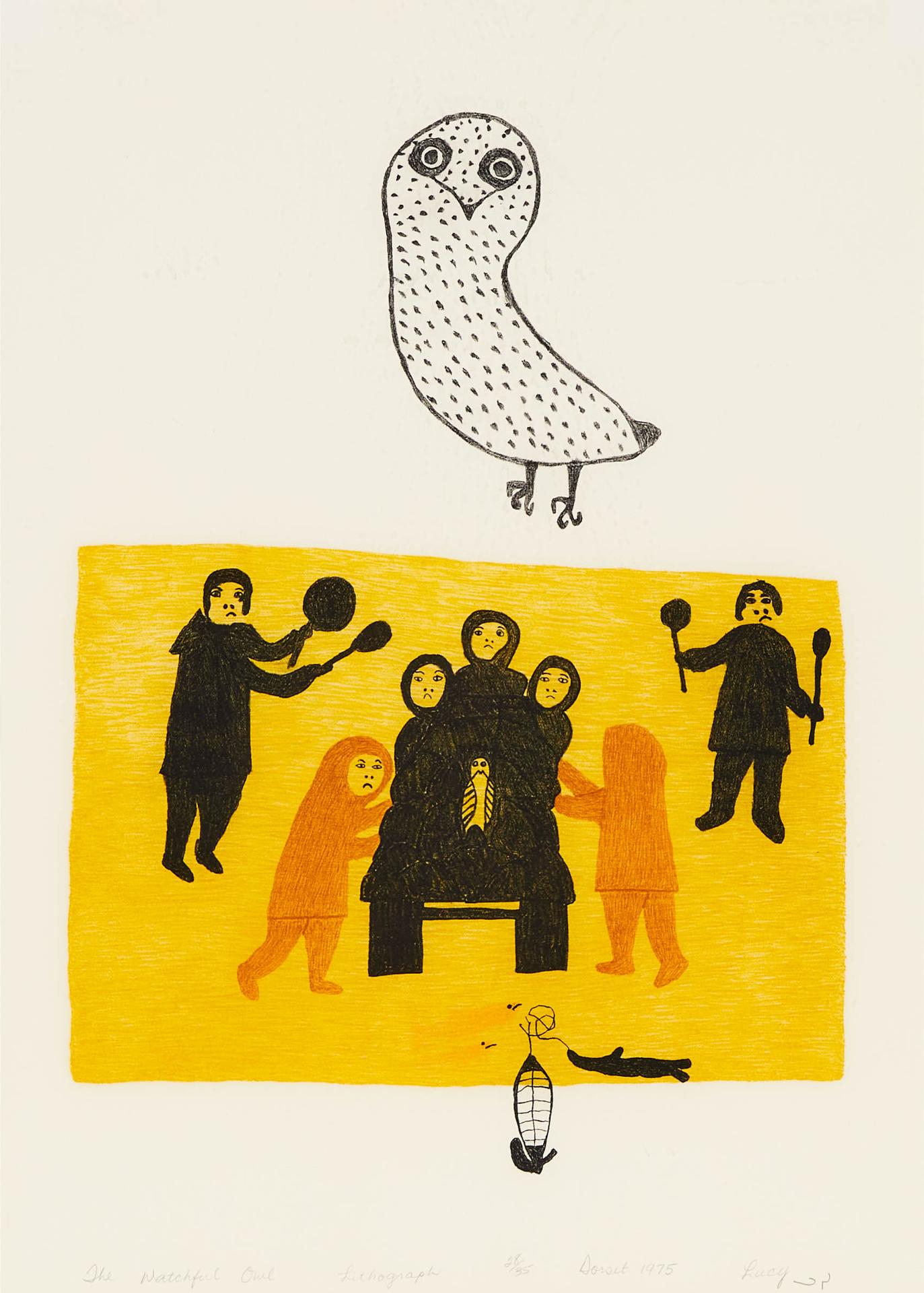 Lucy Qinnuayuak (1915-1982) - The Watchful Owl, 1975