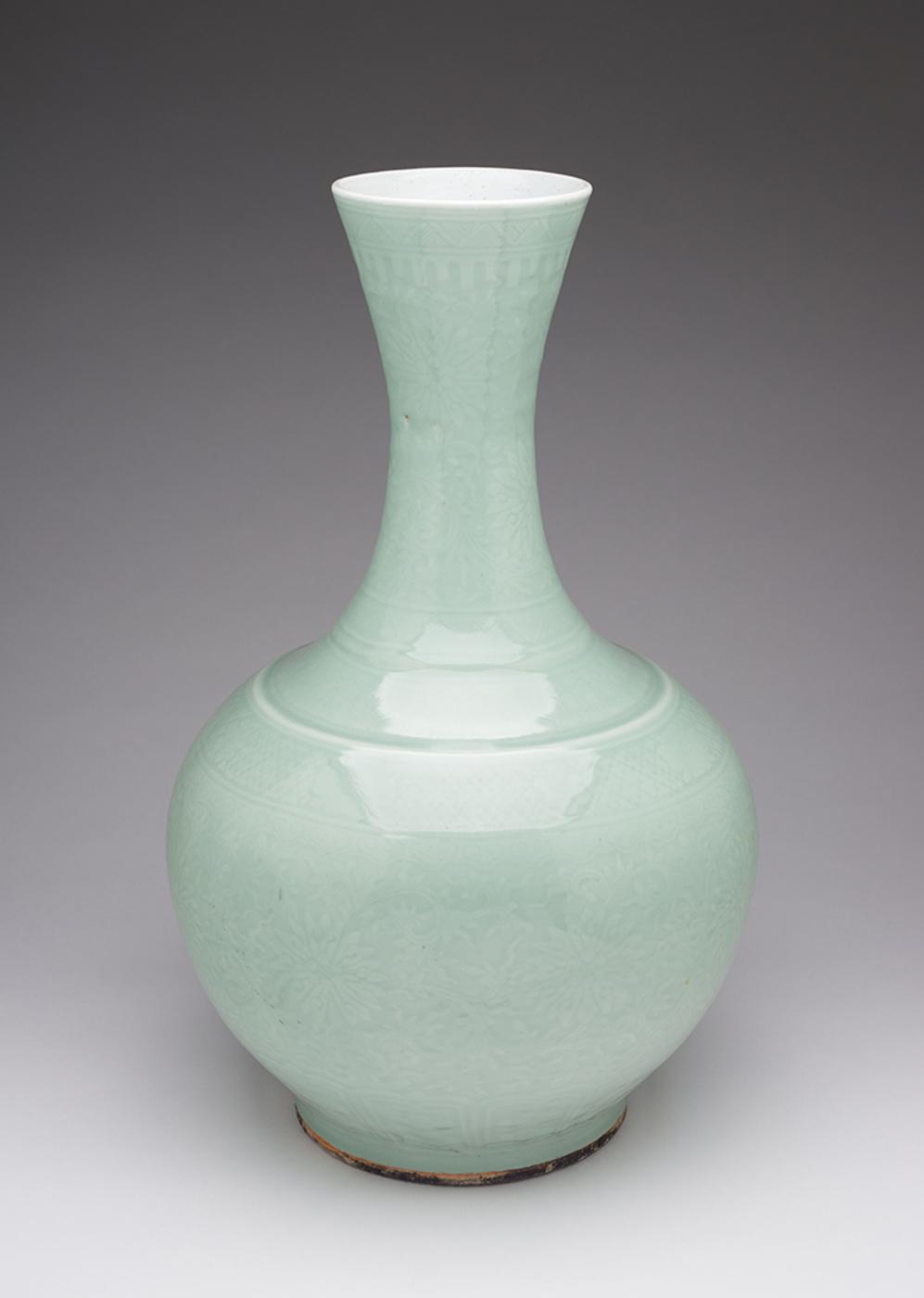 Chinese Art - A Large Chinese Celadon Glazed 'Lotus' Vase, Qianlong Mark, 19th Century