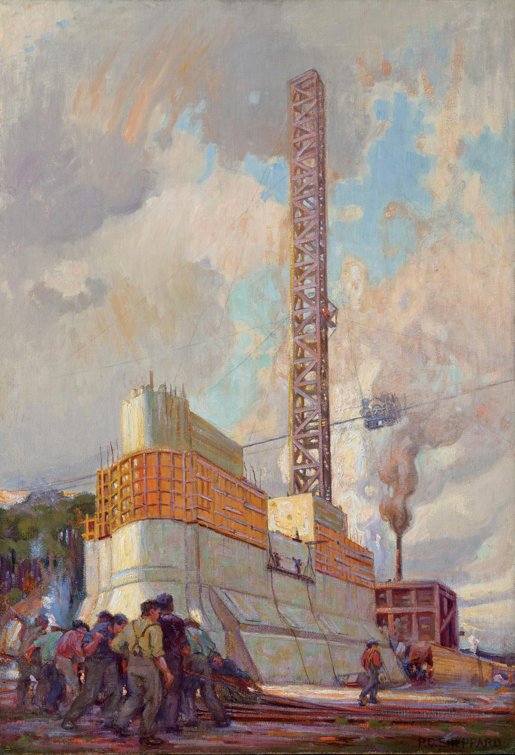Peter Clapham (P.C.) Sheppard (1882-1965) - The Bridge Builders, Construction, Bloor Street Viaduct, 1915