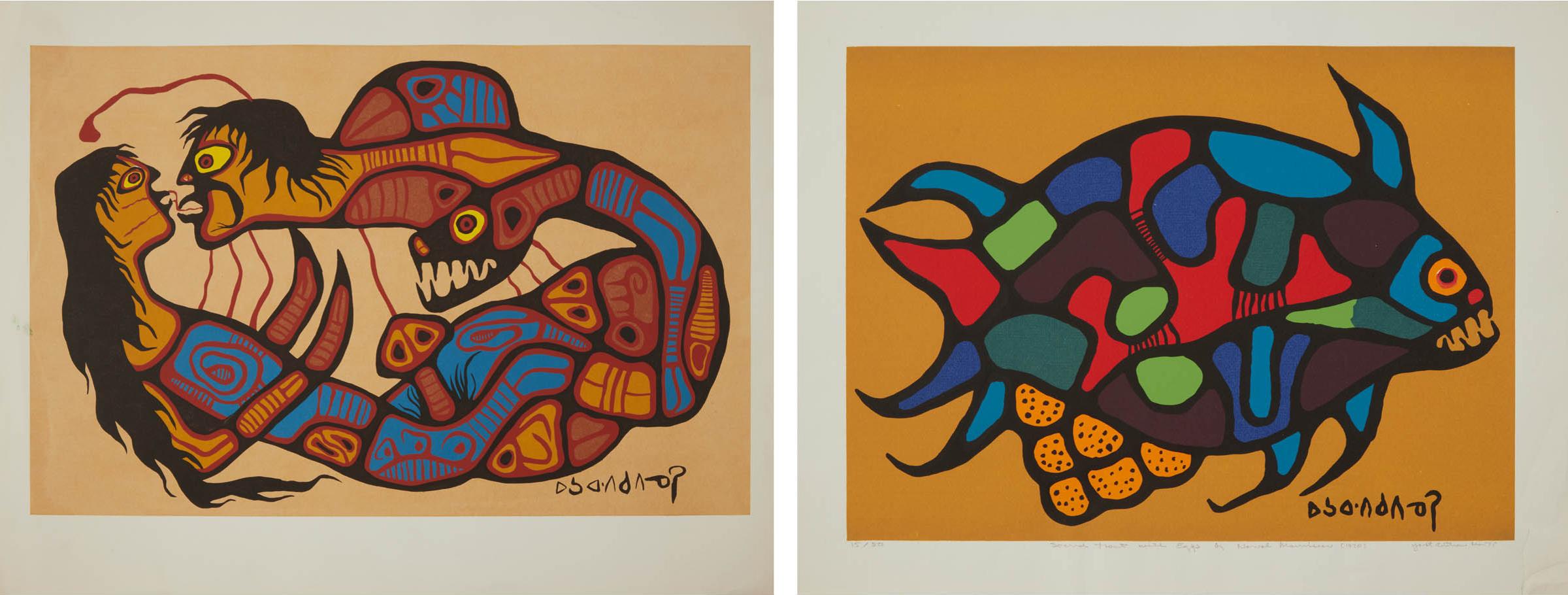 Norval H. Morrisseau (1931-2007) - Untitled (Lovers); Sacred Trout With Eggs, 1975