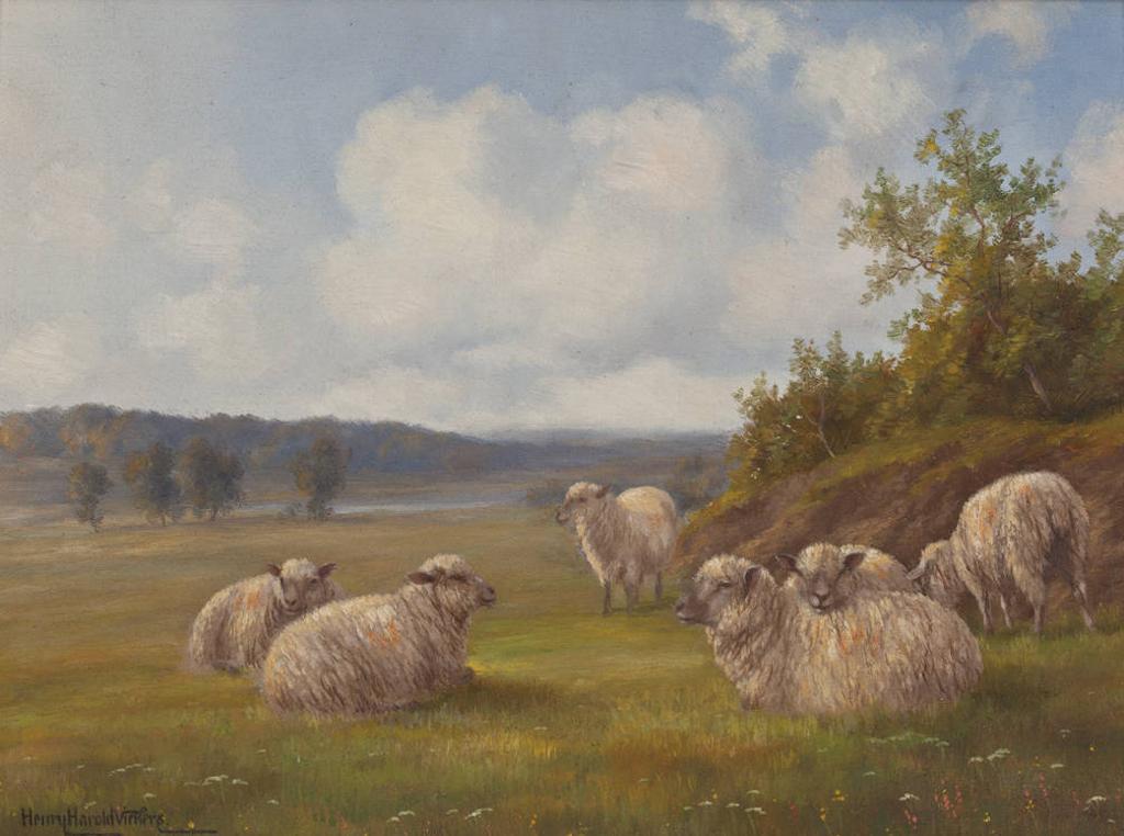 Henry Harold Vickers (1851-1918) - Sheep in a Sunny Meadow