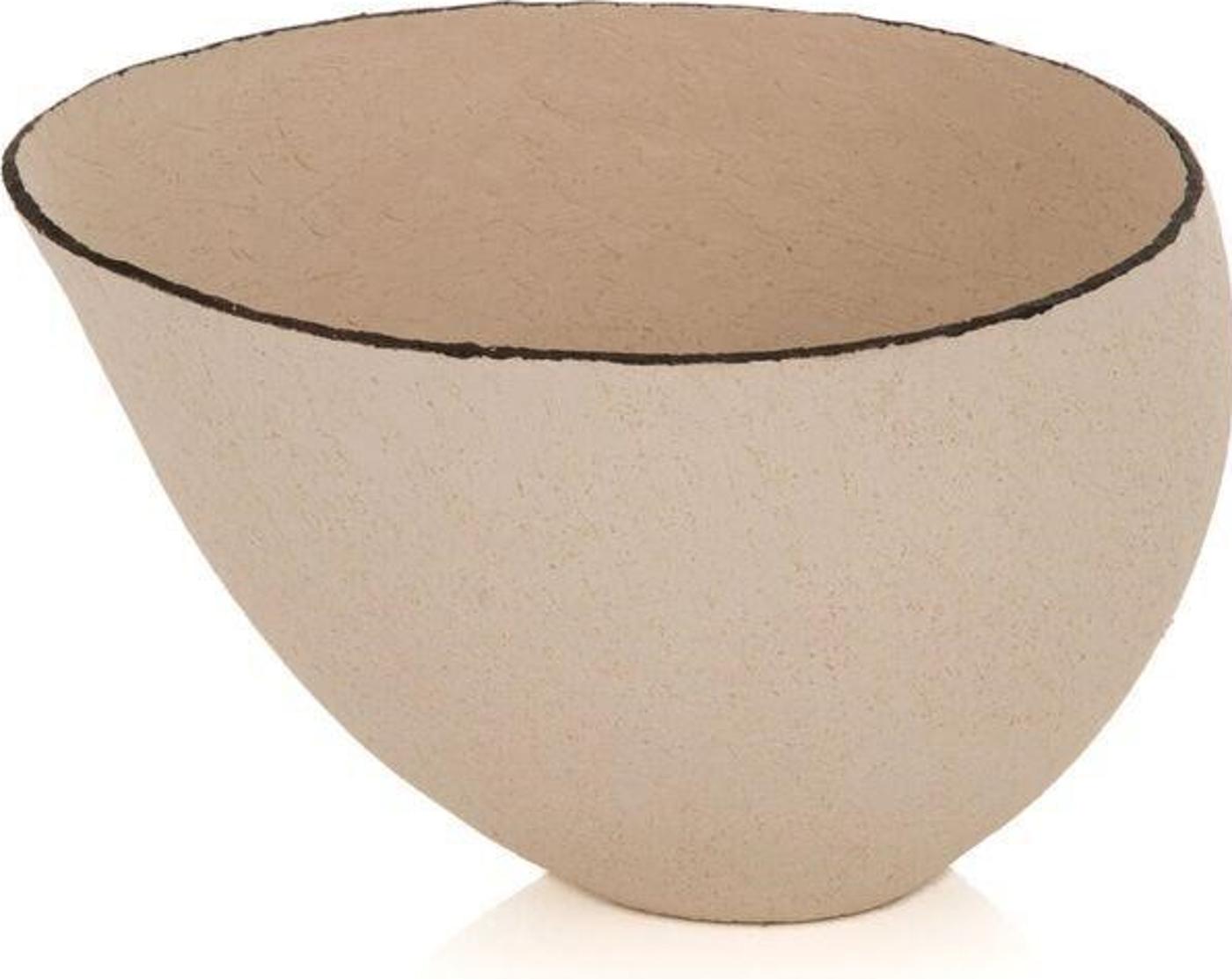 Betty Blandino (1927-2011) - An open stoneware vessel, dry cream body with textured surface, brown glaze line to the extended asymmetric rim