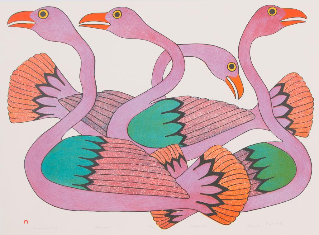 Kenojuak Ashevak (1927-2013) - Swans at Sunset