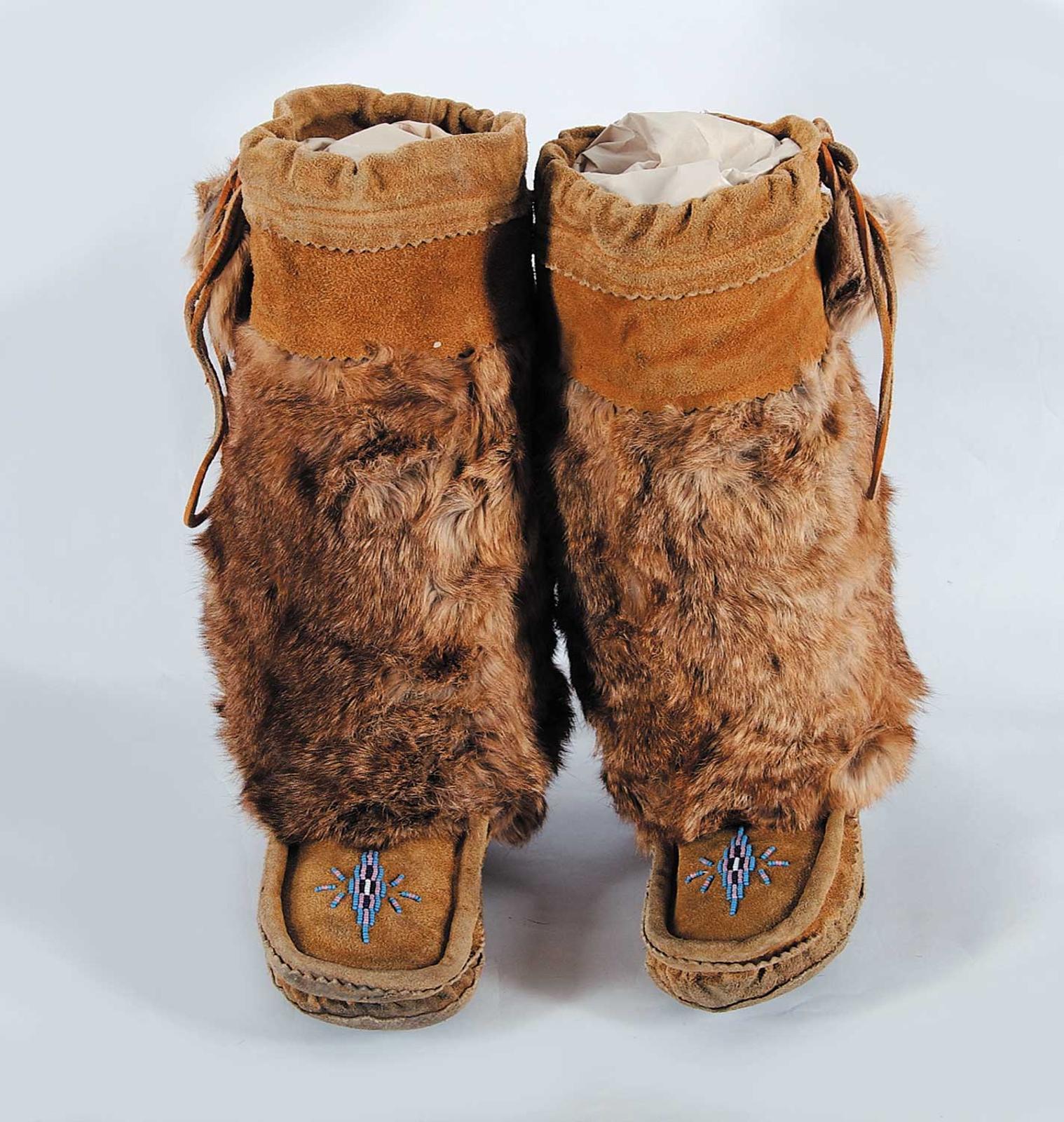 West Coast School - Untitled - Beaded Brown Fur Mukluks