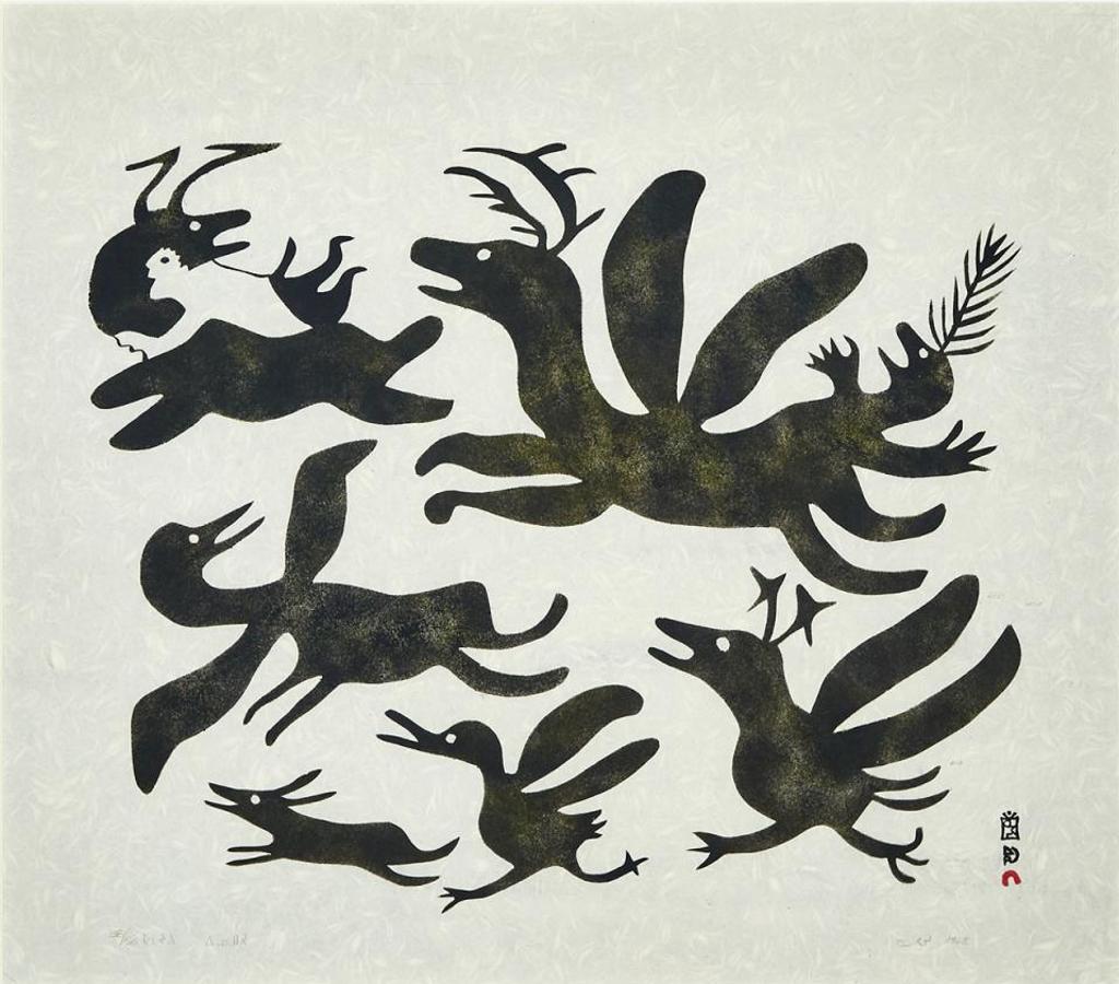 Napatchie Pootoogook (1938-2002) - Man With Beasts