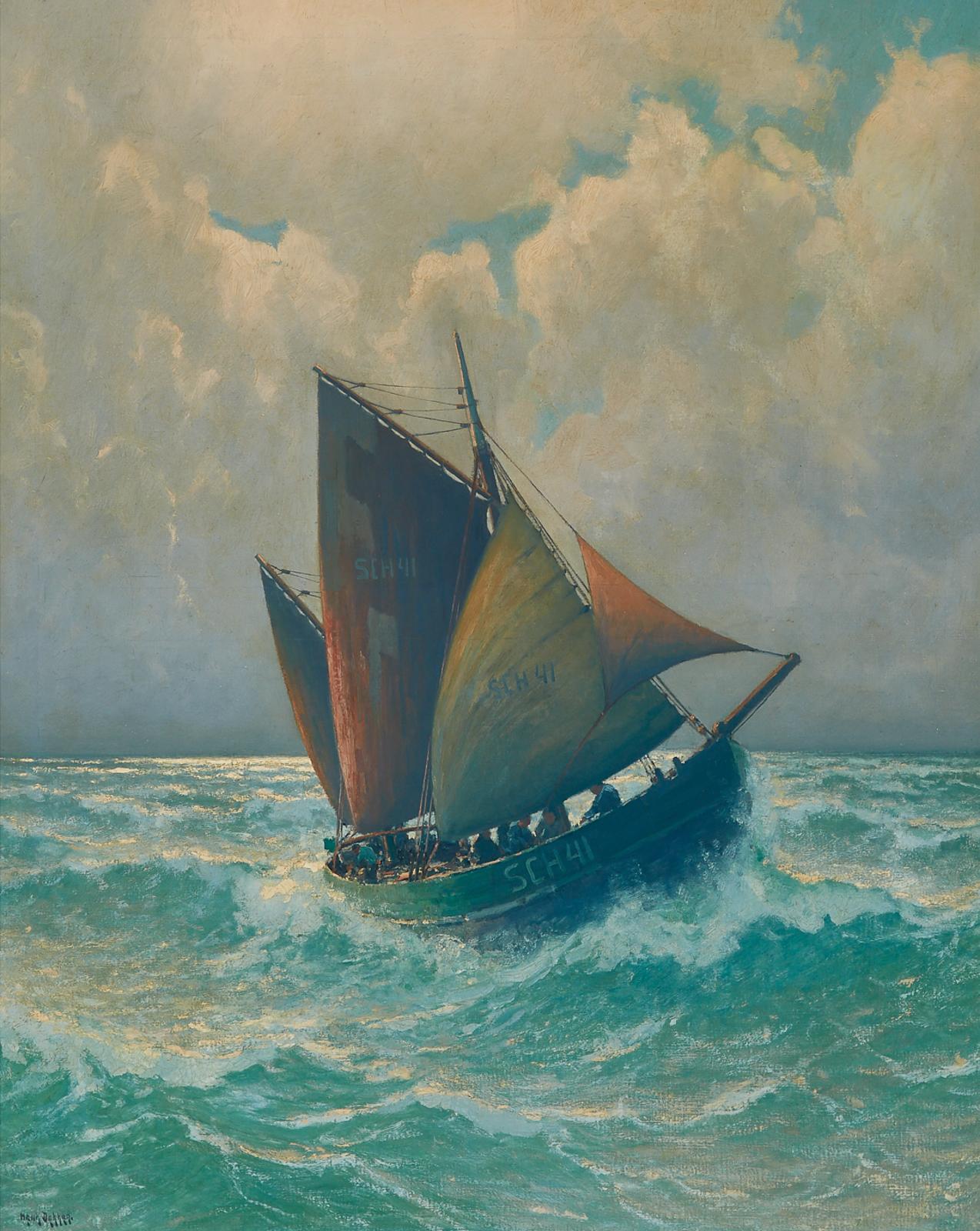Henk Dekker (1897-1974) - Fishing Boat Sch41 In A Swell