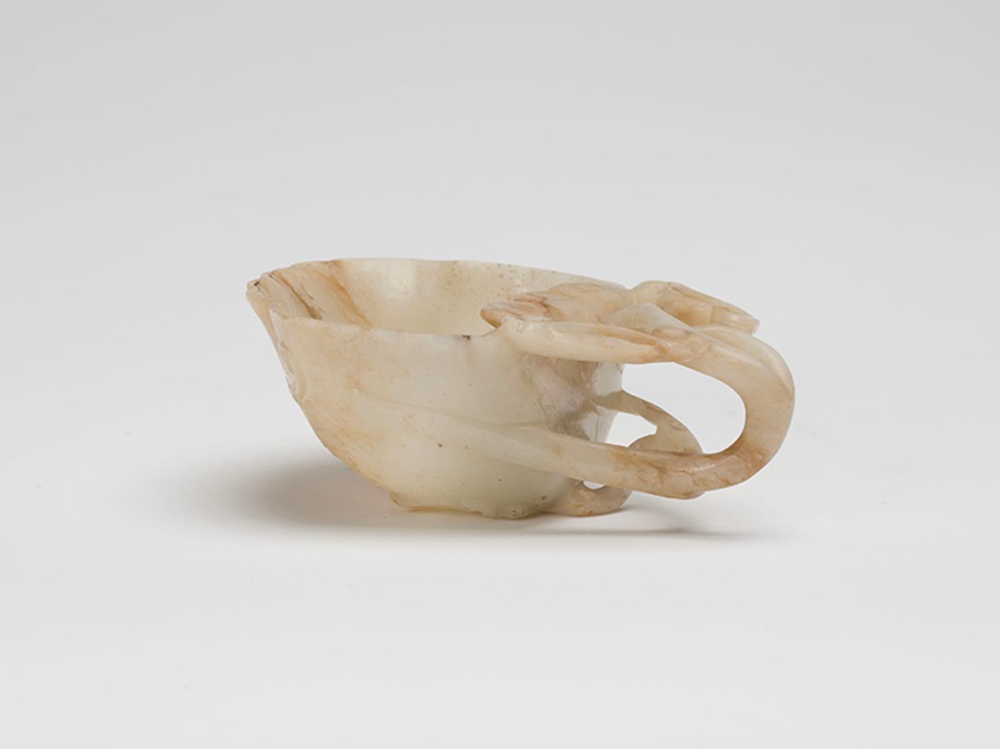 Chinese Art - A Chinese Mottled White Jade Lotus Cup, 17th Century