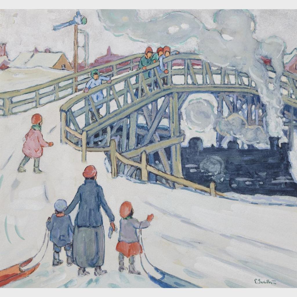 Ethel Seath (1879-1963) - Winter, Watching The Train