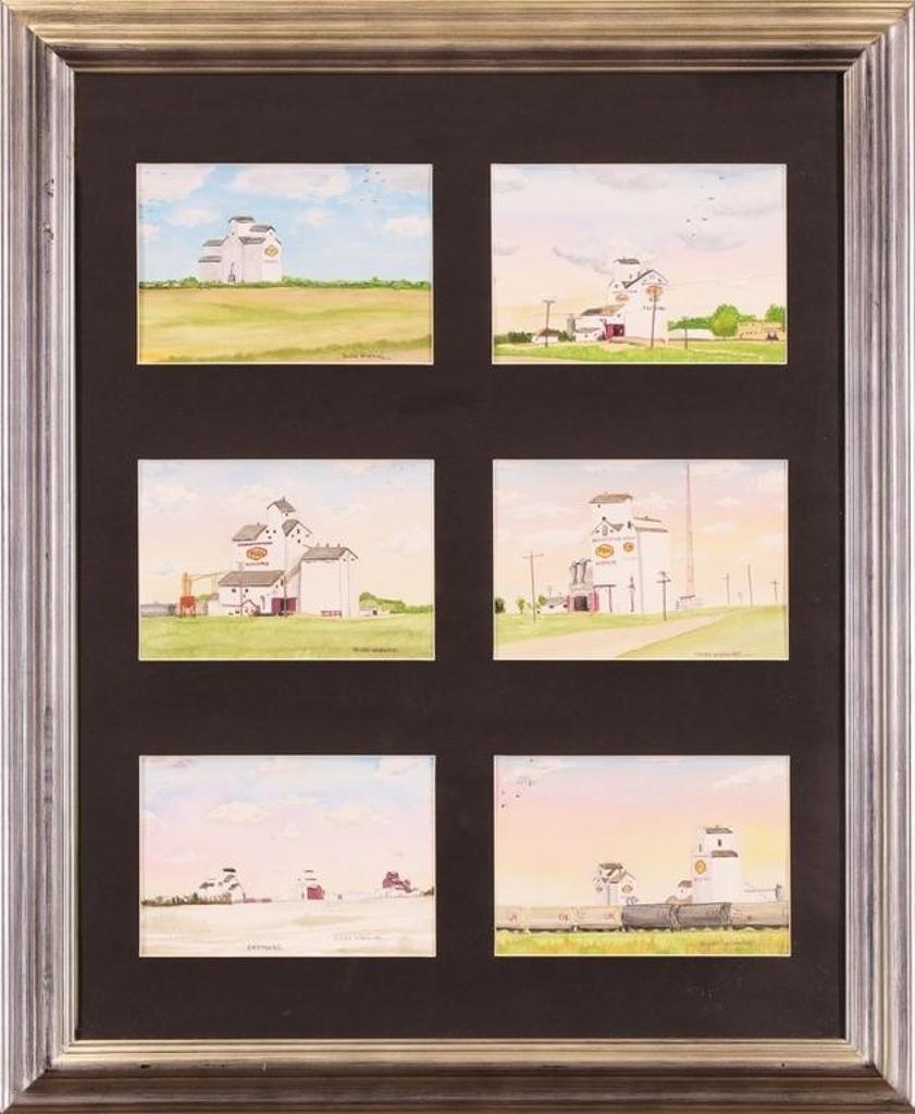 Vivian Wickwire - Untitled, Prairie Scenes with Grain Elevators (Watrous; Punnichy; Nokomis; Lestock; Raymore; Kelliher)