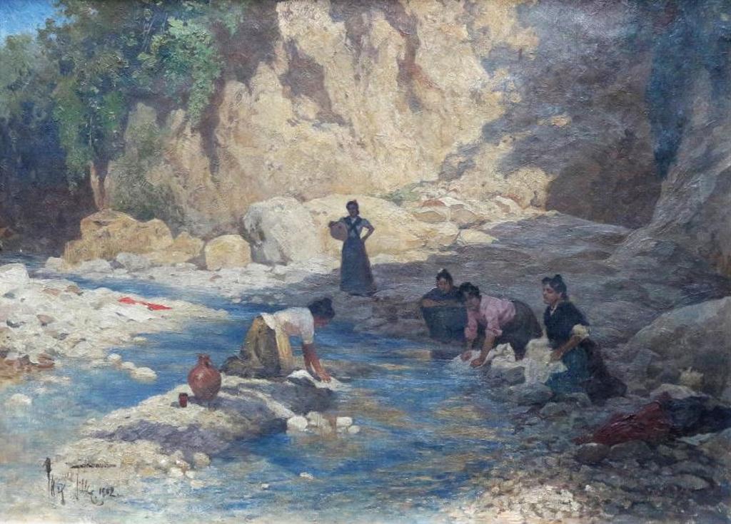 Max Karl Tilke (1869-1942) - Women Washing Clothes In The River; 1902
