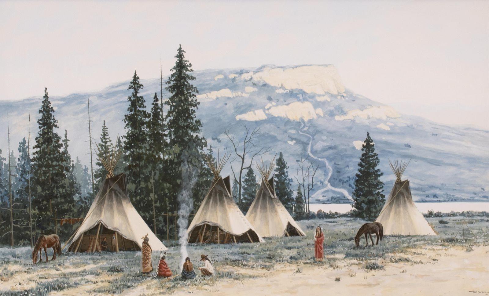 Paul Surber (1942) - Encampment By A Mountain River; 1979