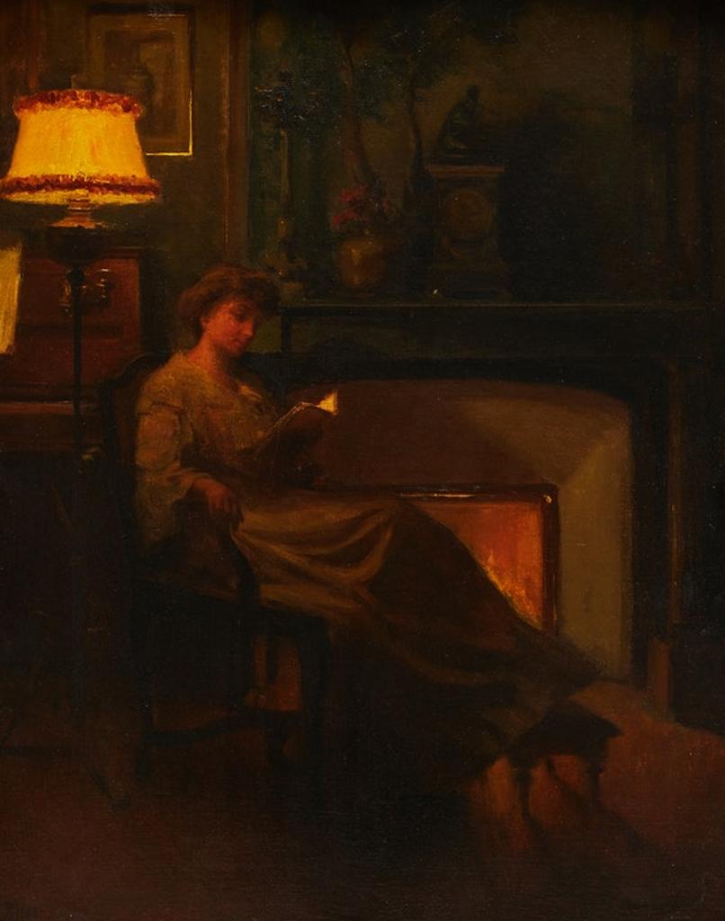 Marcel Rieder (1862-1942) - Interior with a Lady Reading