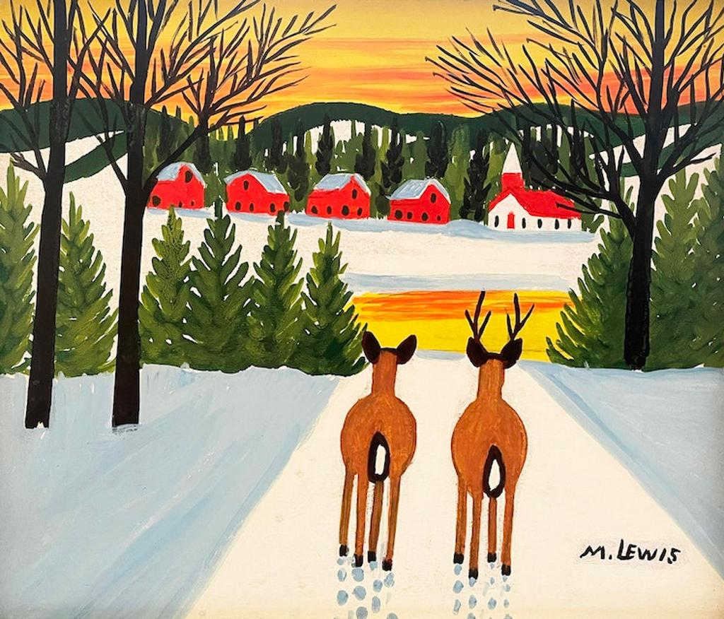 Maud Kathleen Lewis (1903-1970) - Two Deer, Sunset