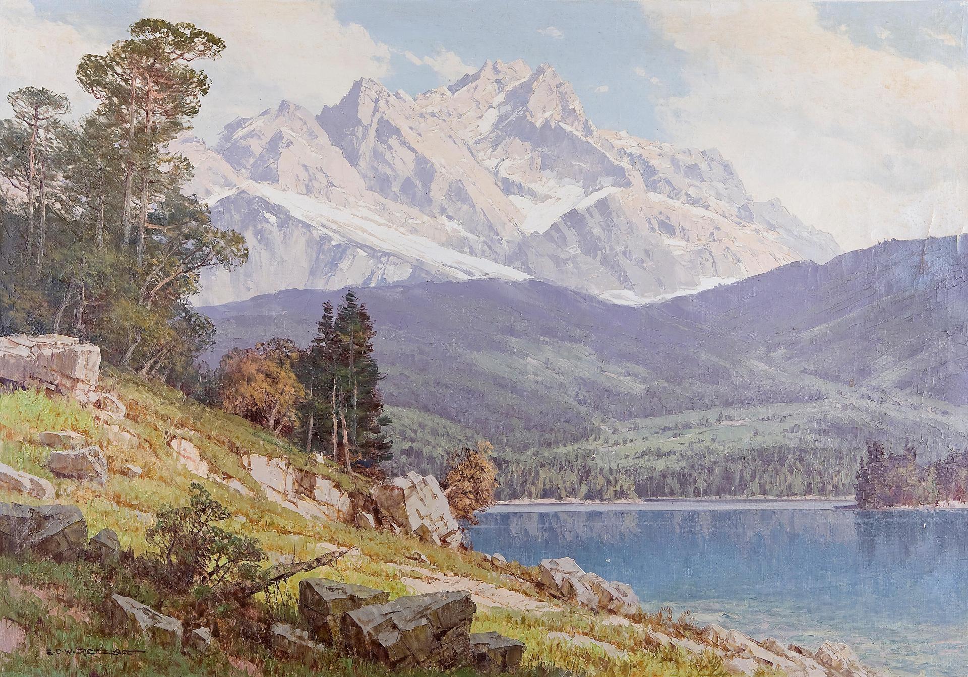 Ernst Carl Walter Retzlaff (1898-1976) - Mont Blanc as viewed from Lake Passy