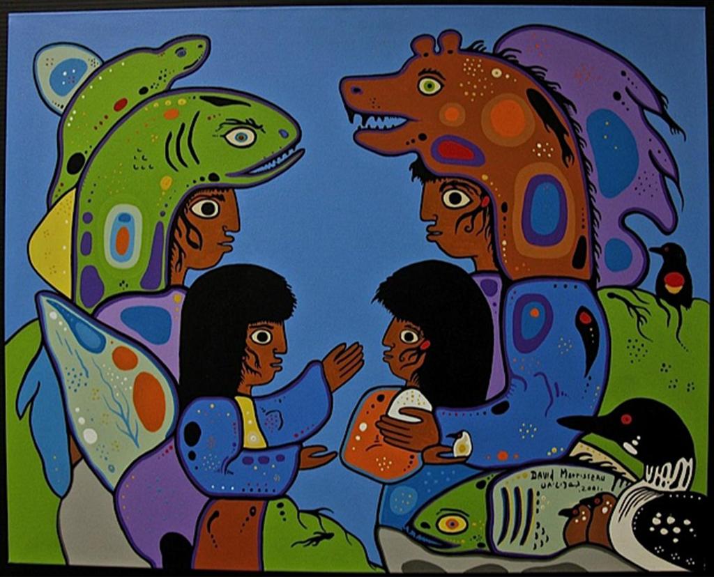 David Alfred Morrisseau (1961) - Family Of Bear & Fish Spirit