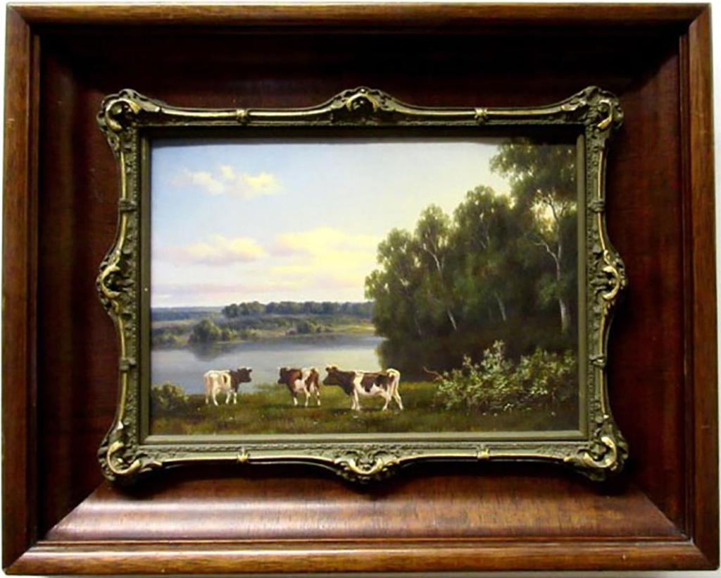 Henry Harold Vickers (1851-1918) - The Thames Near Richmond; Cattle In Barn Interior