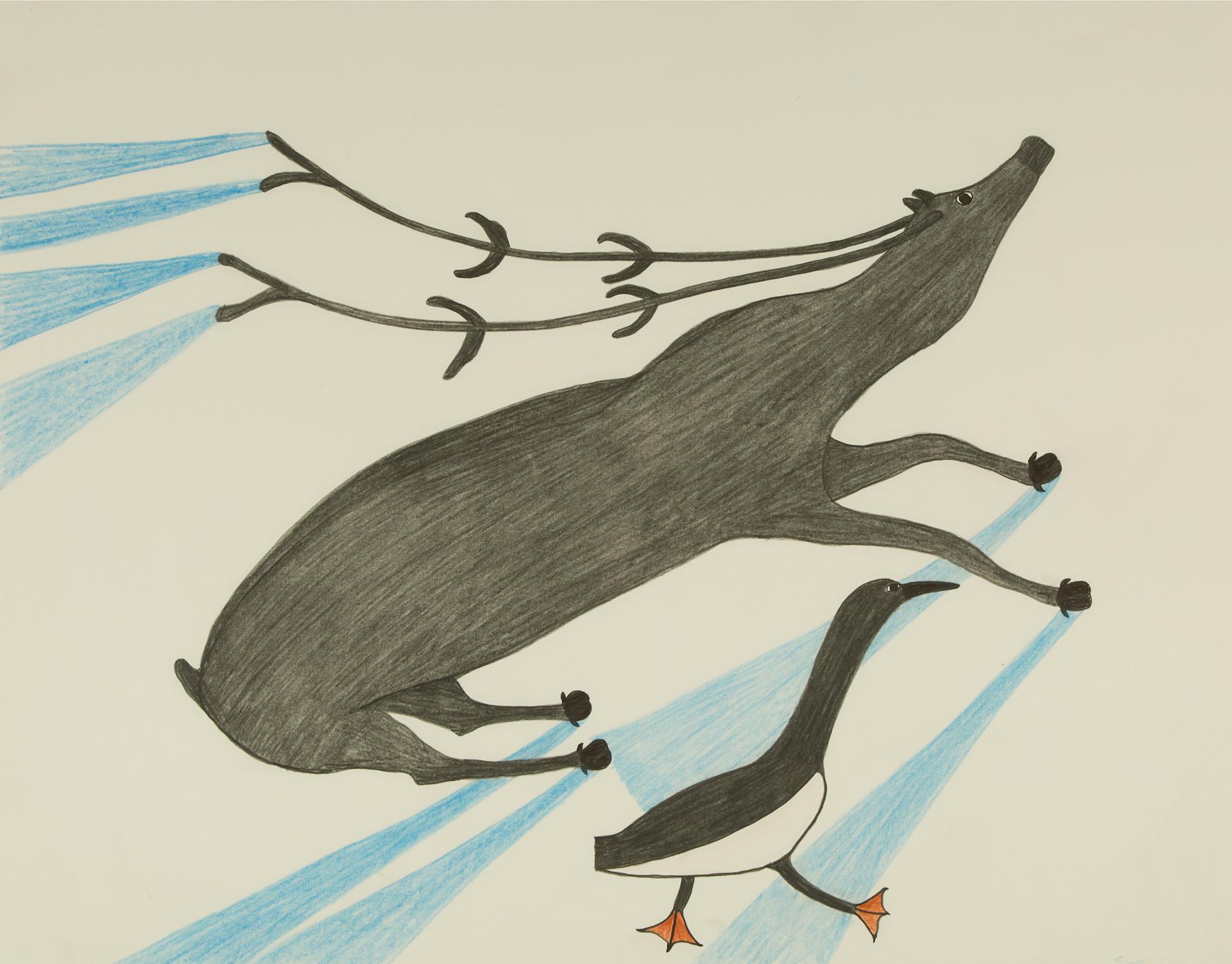 Pudlo Pudlat (1916-1992) - Caribou With Arctic Murre