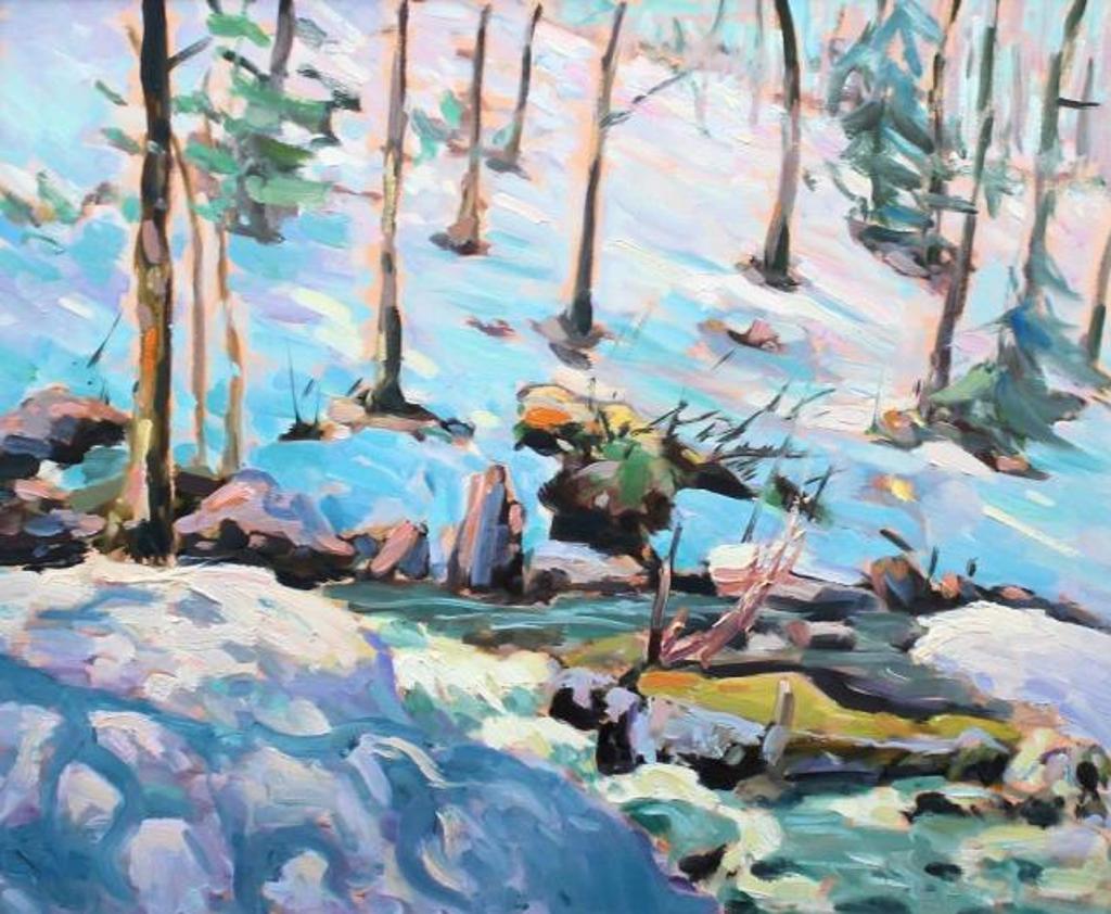 Sylvio Gagnon (1939) - Winter Stream Through Forest