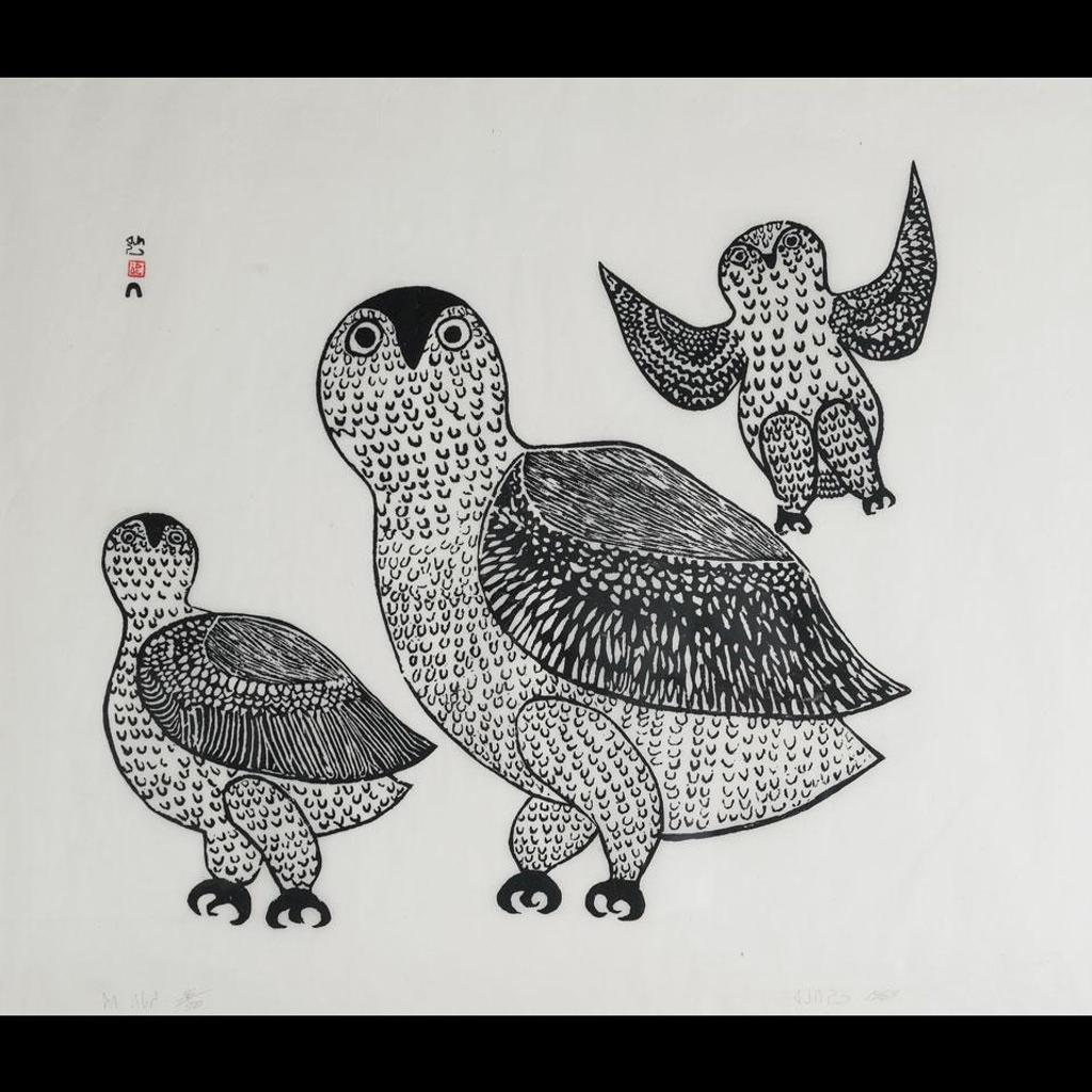 Napatchie Pootoogook (1938-2002) - Three Owls