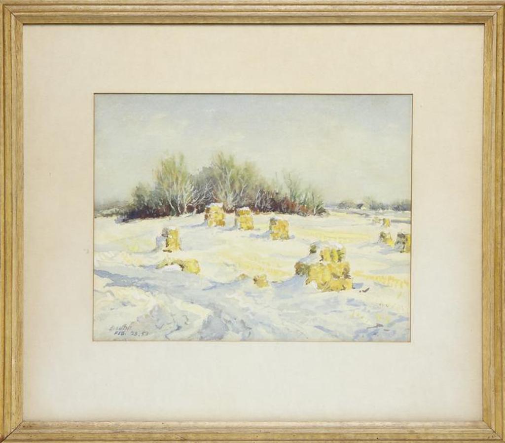 Ernest (Ernie) Luthi (1906-1983) - Bales in the Snow Between Raymore and Dafoe