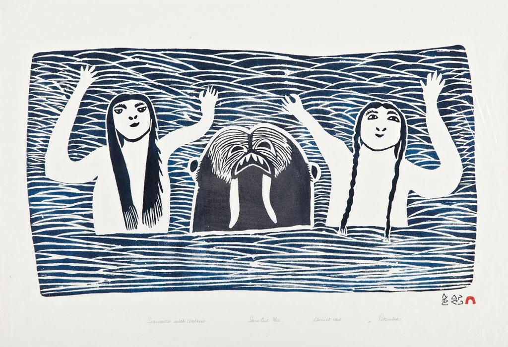 Pitseolak Ashoona (1904-1983) - Seamaids With Walrus