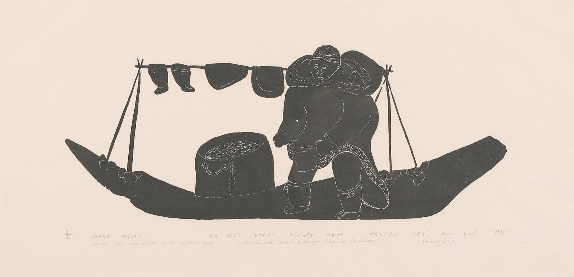 Juanisialu Irqumia (1912-1977) - Woman Carrying Water In A Sealskin Bag; 1976