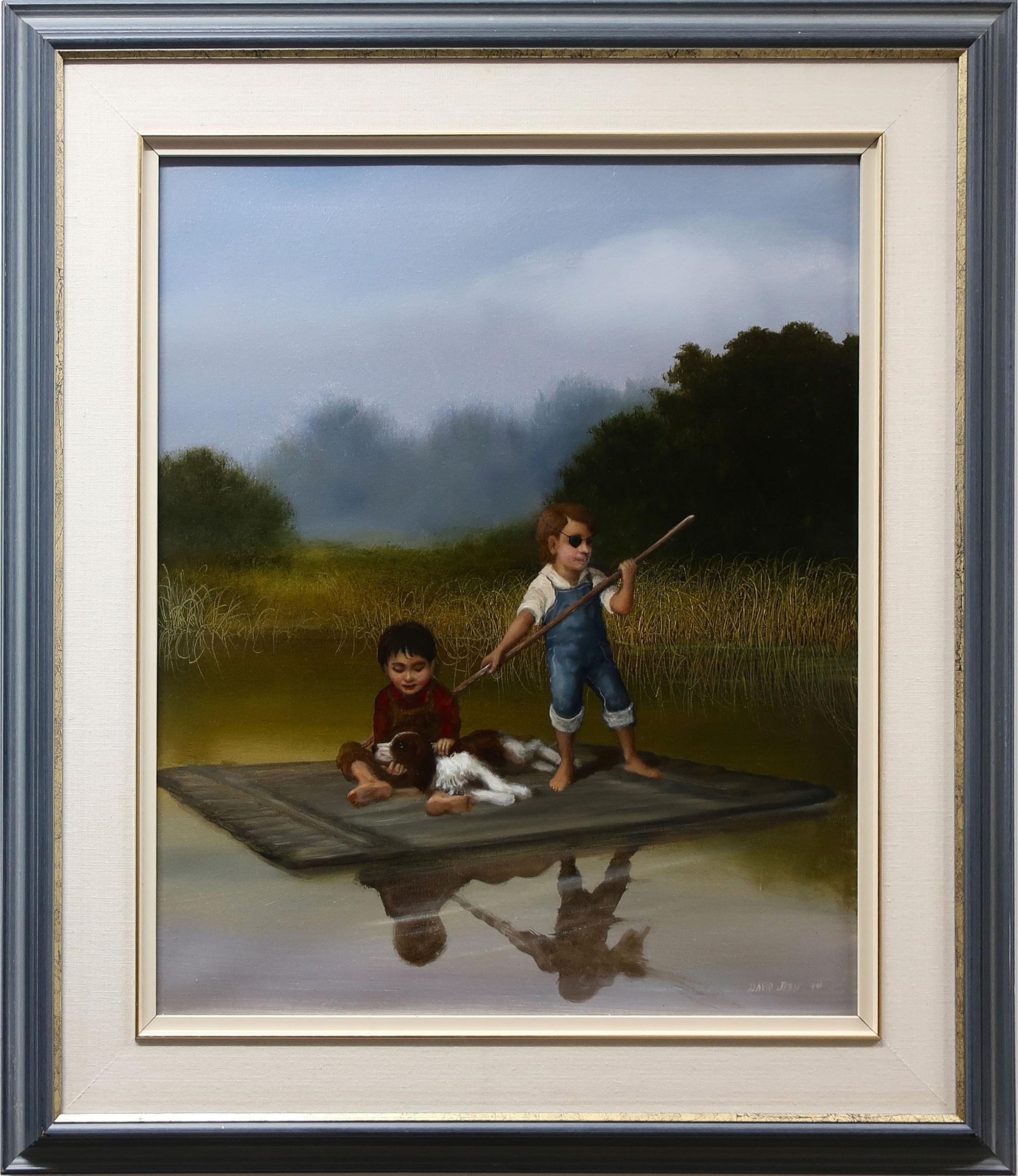 David Jean (1938) - Untitled (Young Boys Rafting With Dog )