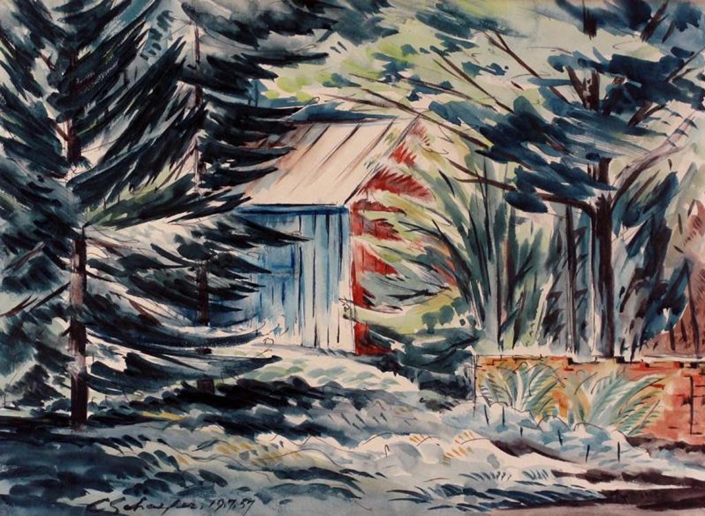 Carl Fellman Schaefer (1903-1995) - Cabin In The Trees; 1957