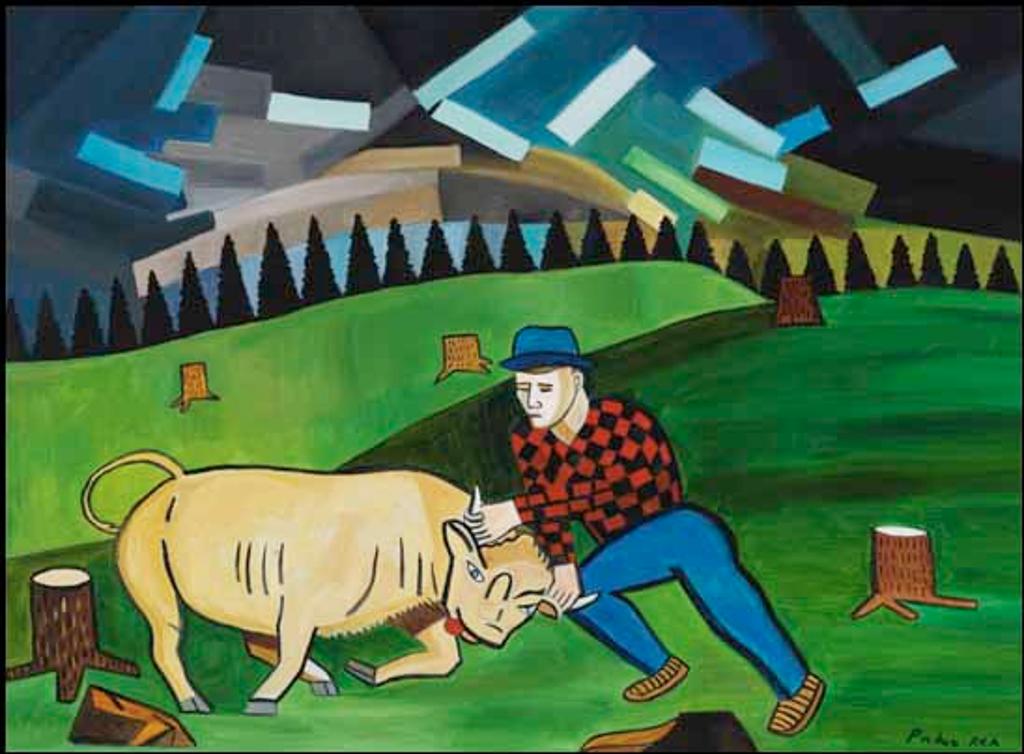 Claude Picher (1927-1998) - Old Canadian Forcing the Bull to Submit, Canadian Legend