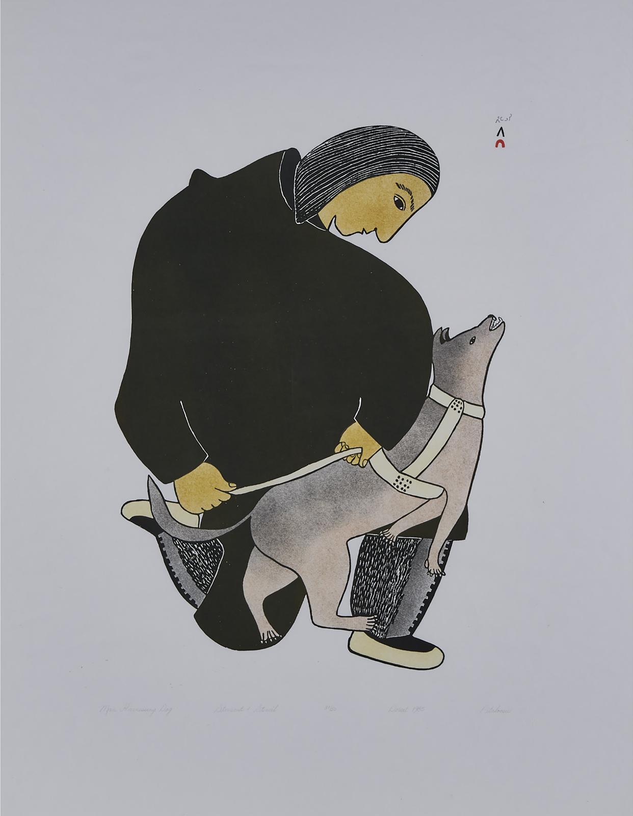 Pitaloosie Saila (1942-2021) - Man Harnessing Dog