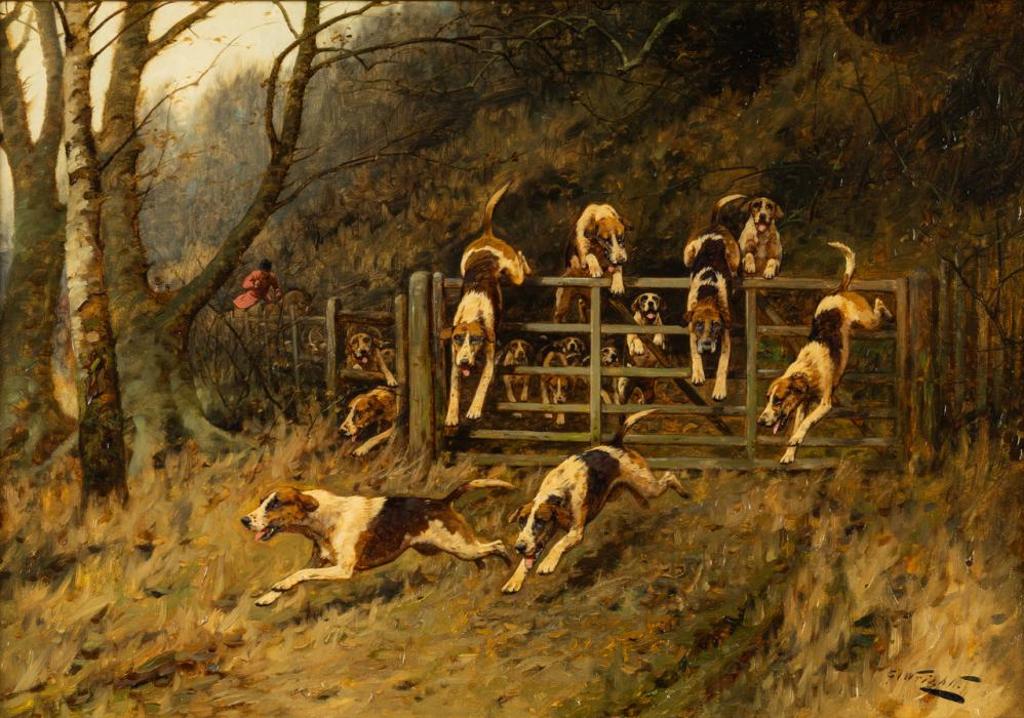 George Wright (1860-1942) - Hounds Over Fence
