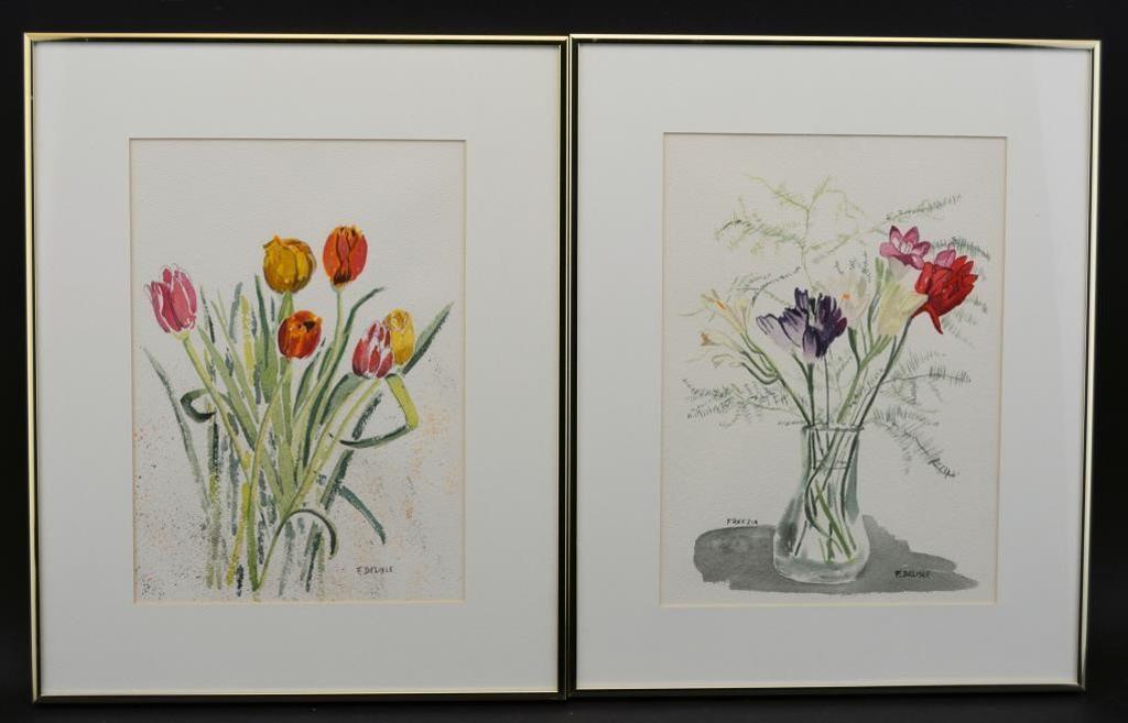 F. Delisle (1978) - pair of floral watercolours