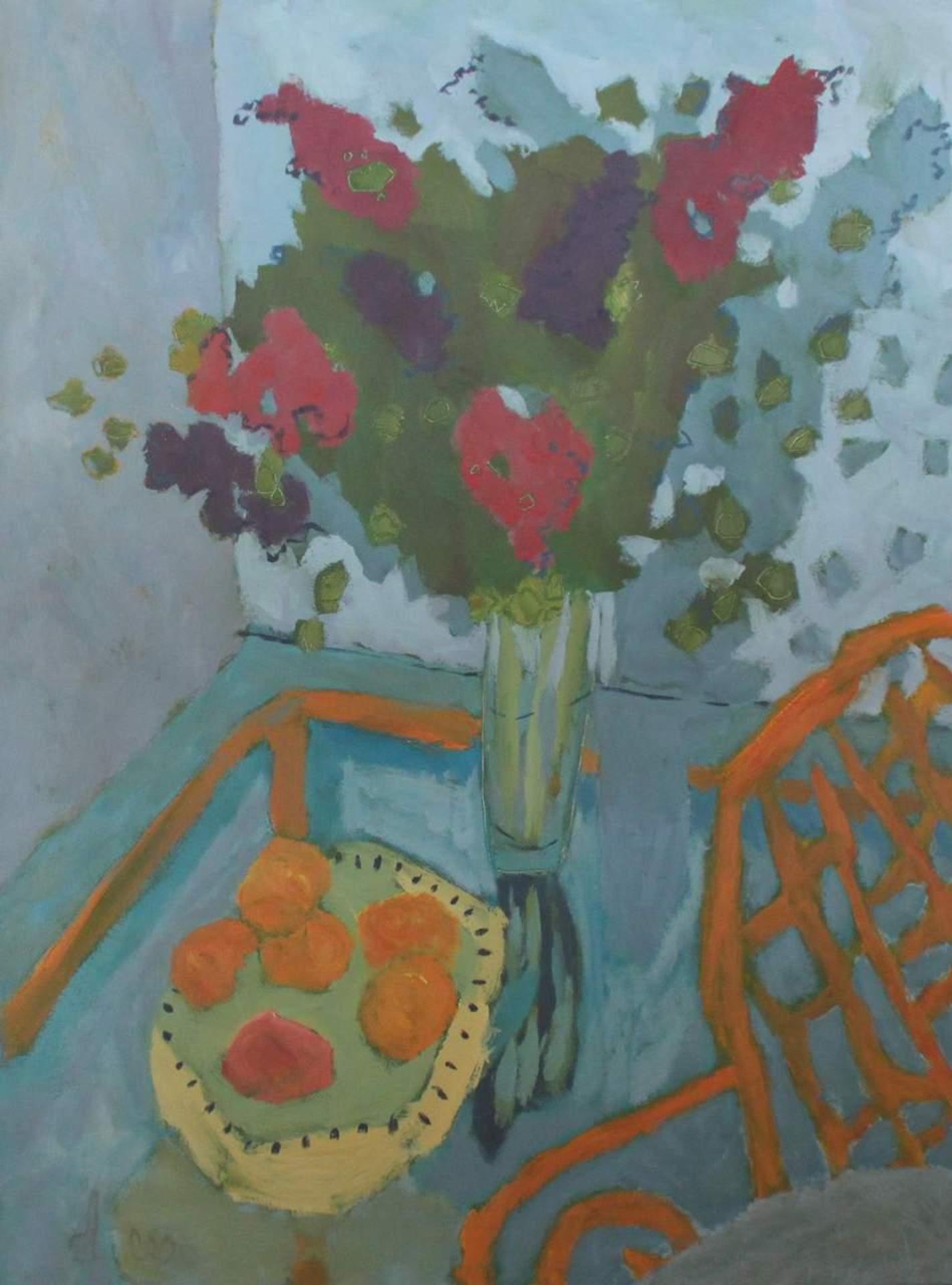 Deborah Worsfold (1959) - Still life with flowers and bowl of fruit